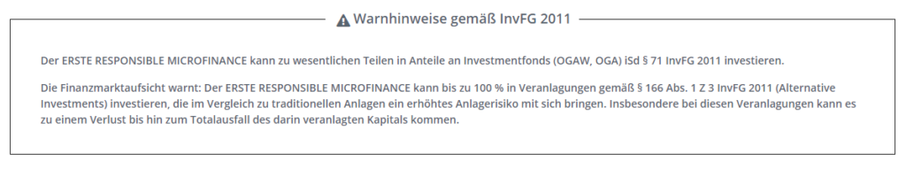 Warnhinweis Erste Responsible Microfinance