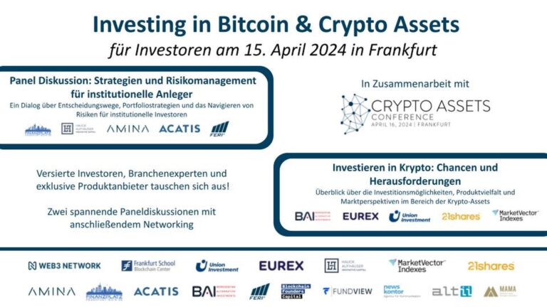 ‘Investing in Bitcoin und Crypto Assets’ für Investoren am 15. April in Frankfurt/Main