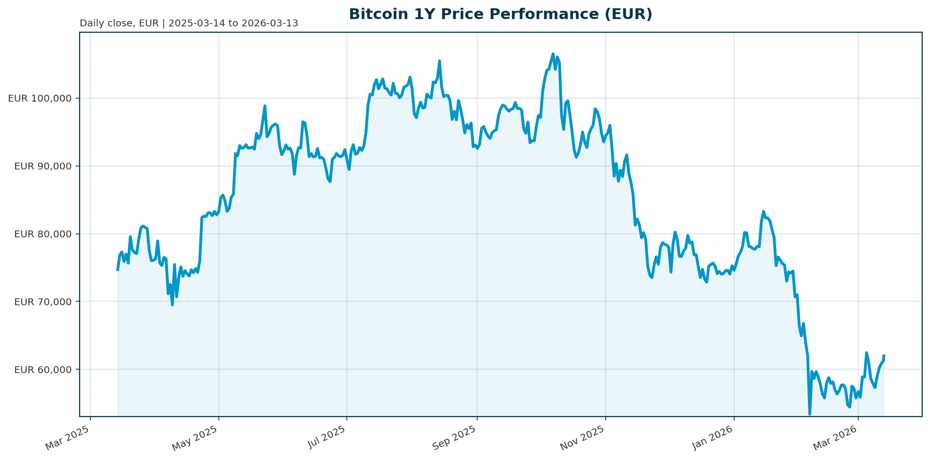 Bitcoin 1Y price chart in EUR