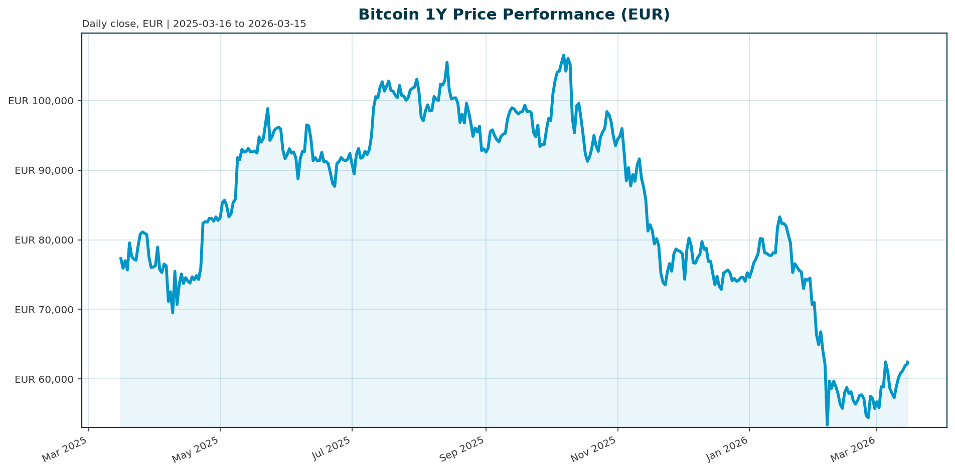 Bitcoin 1Y price chart in EUR