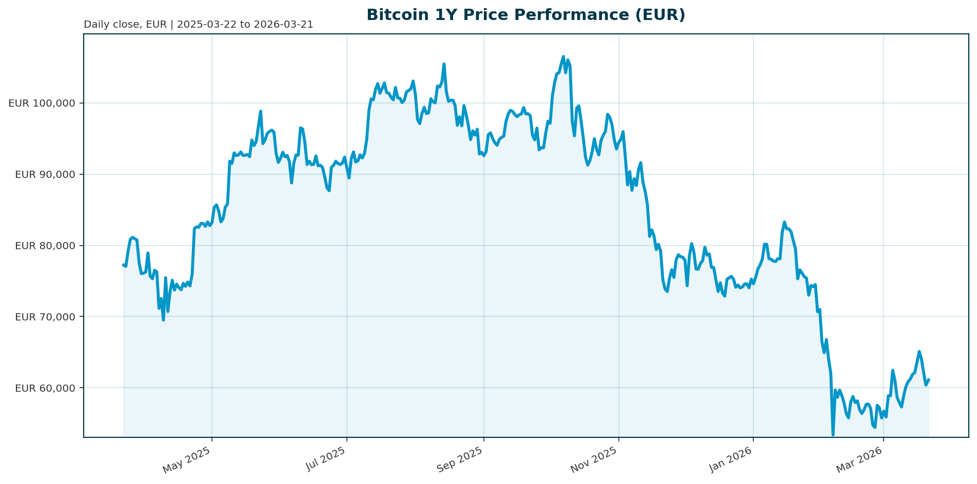 Bitcoin 1Y price chart in EUR