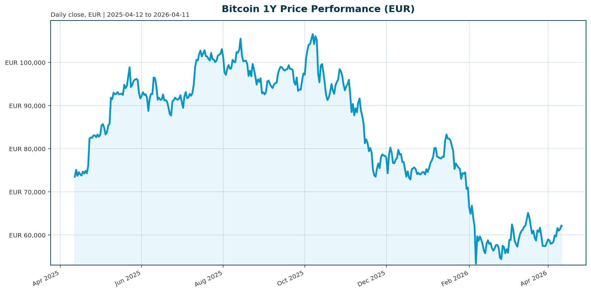 Bitcoin 1Y price chart in EUR