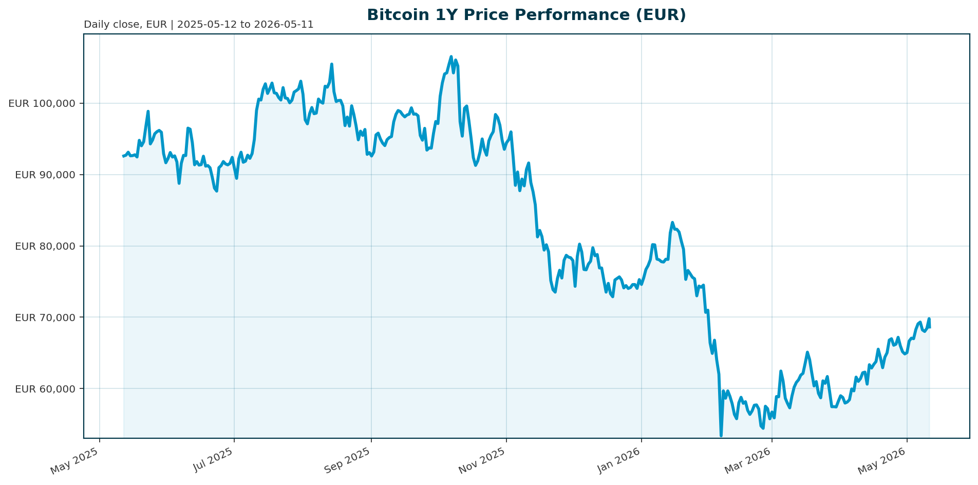 Bitcoin 1Y price chart in EUR
