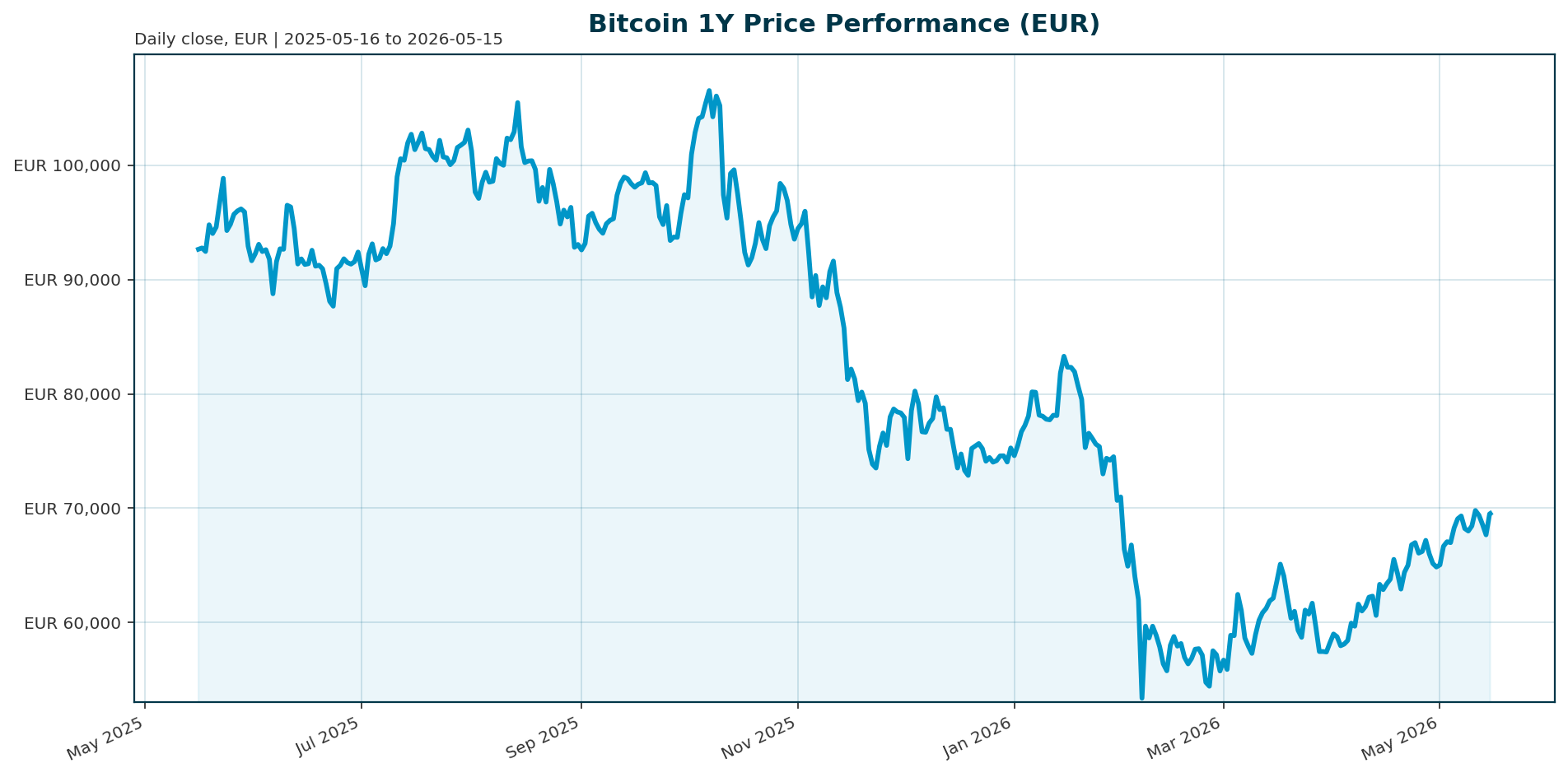 Bitcoin 1Y price chart in EUR