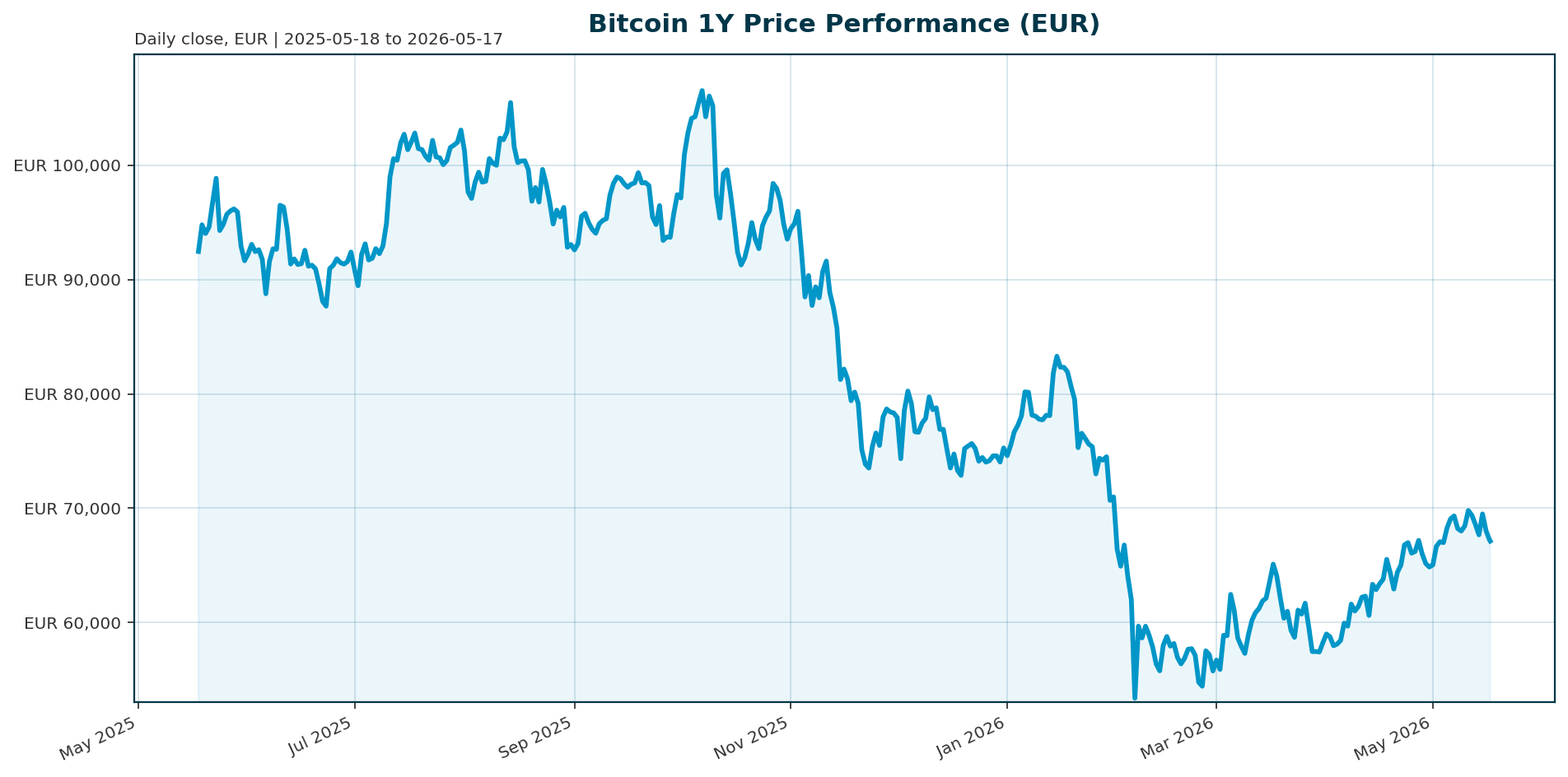 Bitcoin 1Y price chart in EUR