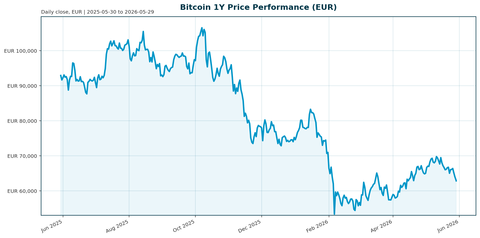 Bitcoin 1Y price chart in EUR