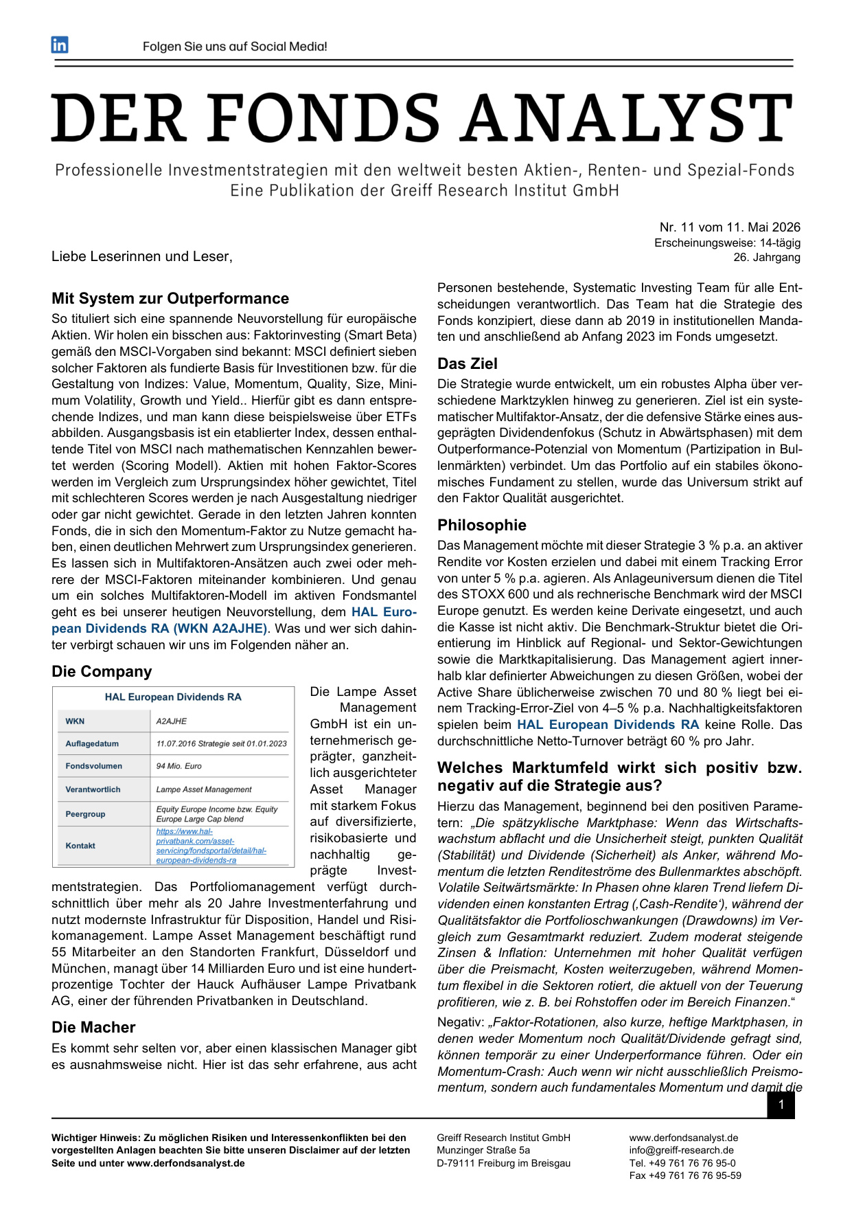 DER FONDS ANALYST: Ausgabe zum Download.