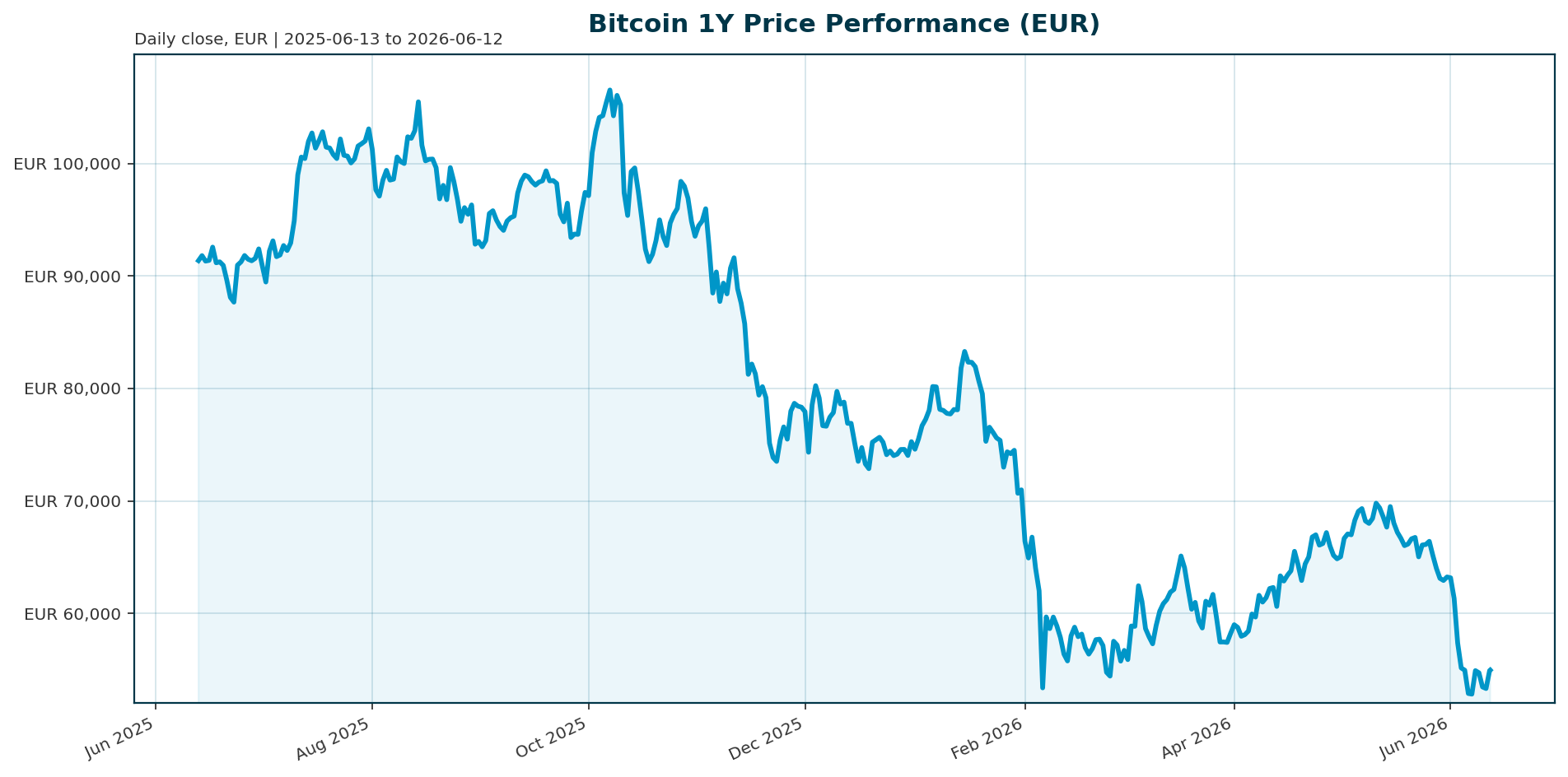 Bitcoin 1Y price chart in EUR