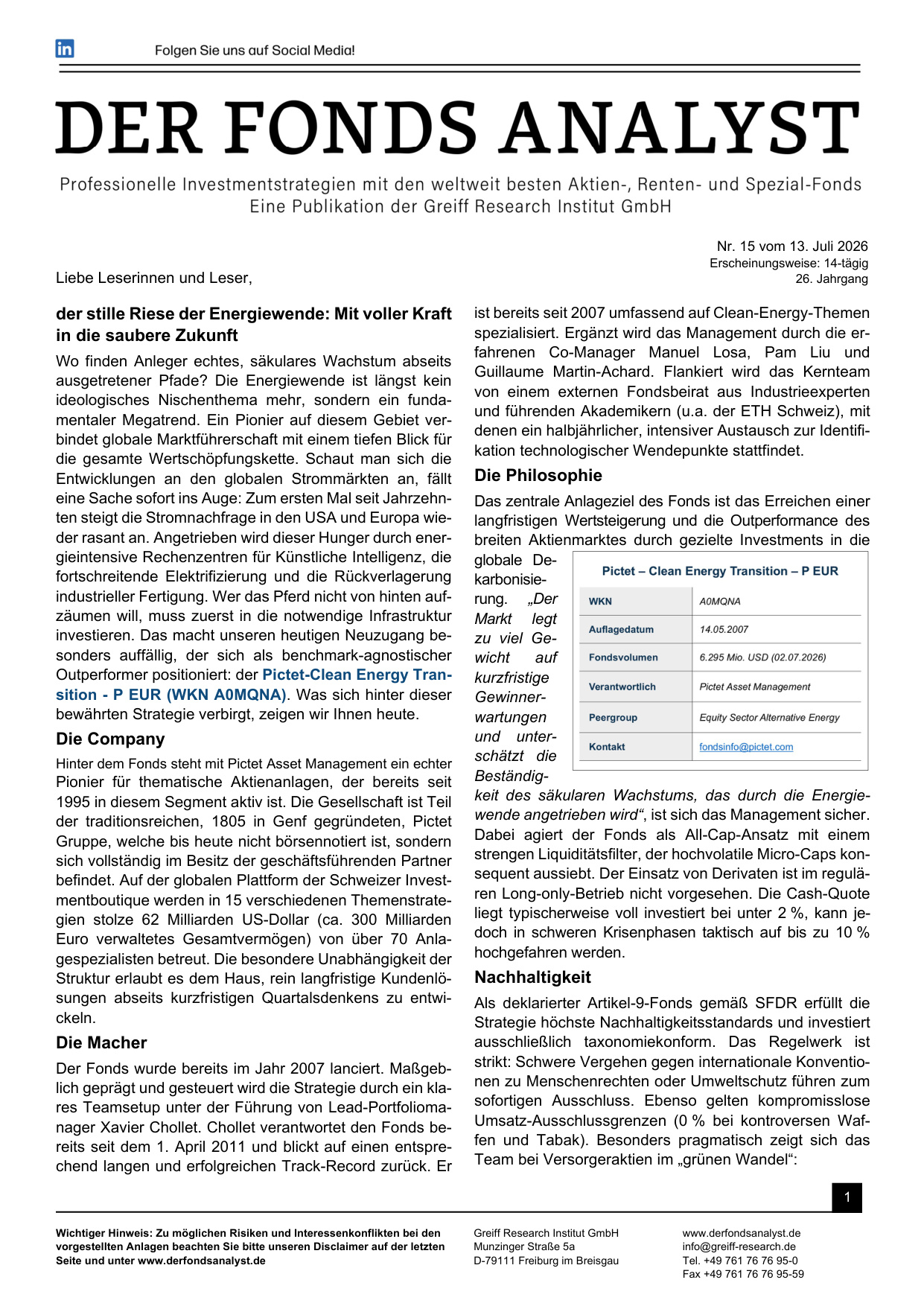 DER FONDS ANALYST: kostenloser Sonderdruck zum Download