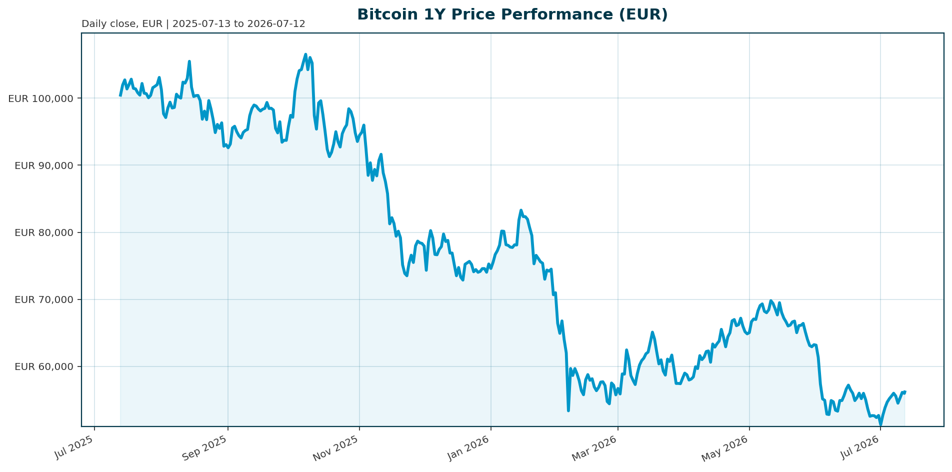 Bitcoin 1Y price chart in EUR