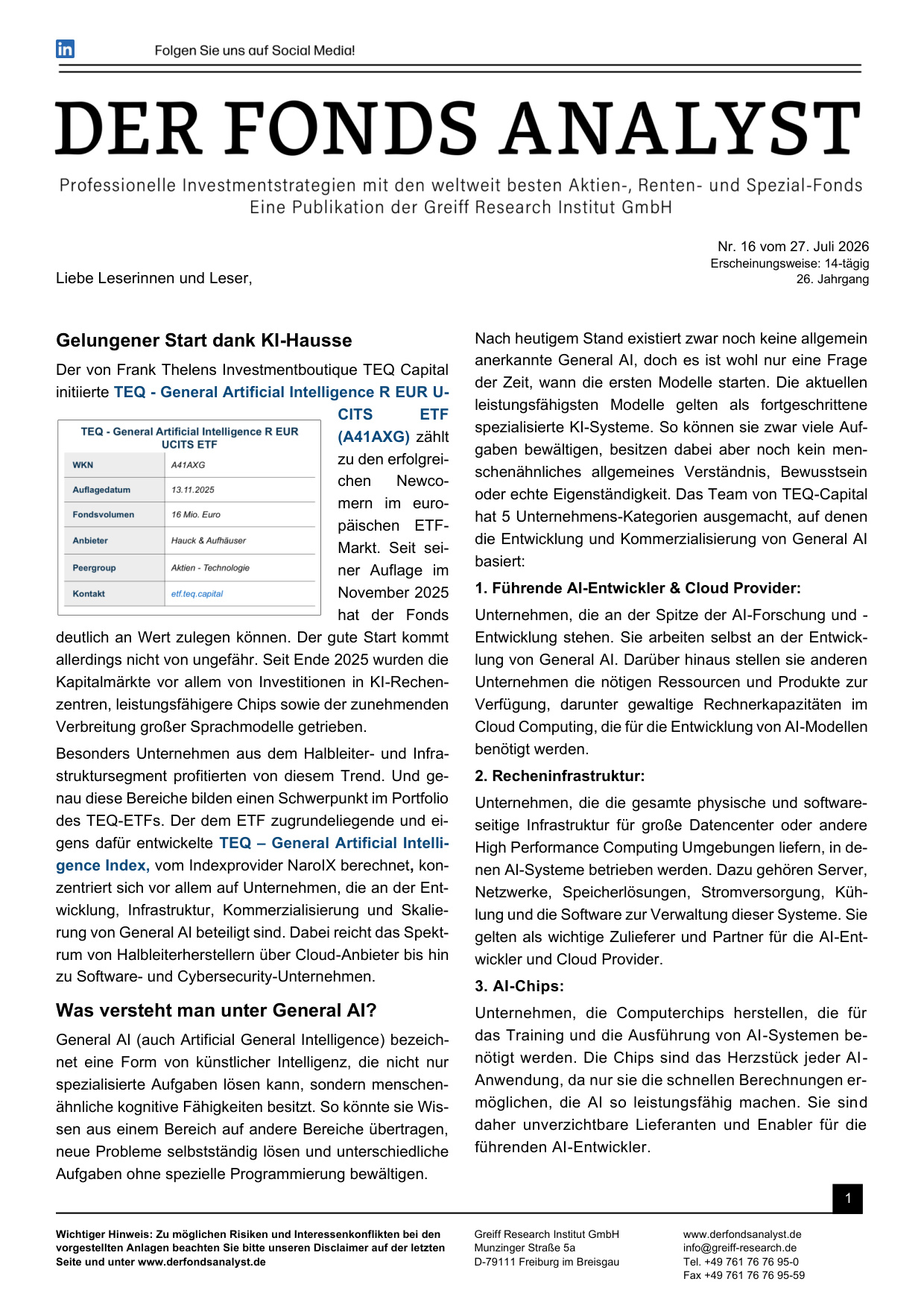 DER FONDS ANALYST: kostenloser Sonderdruck zum Download