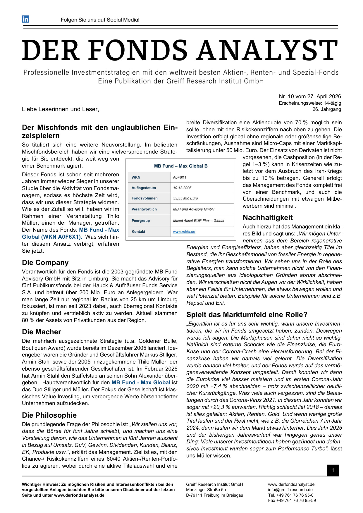 DER FONDS ANALYST: kostenloser Sonderdruck zum Download
