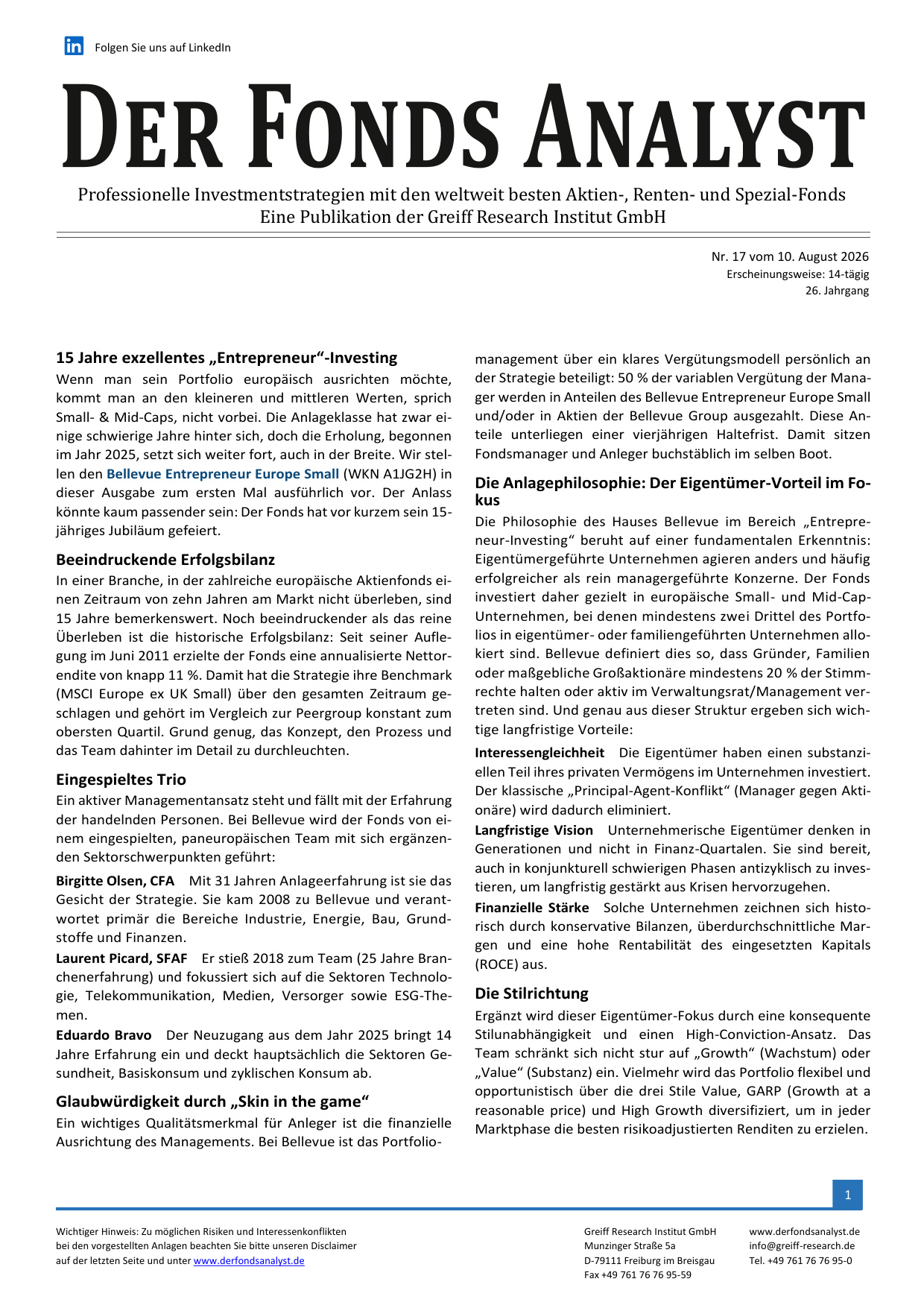 DER FONDS ANALYST: kostenloser Sonderdruck zum Download