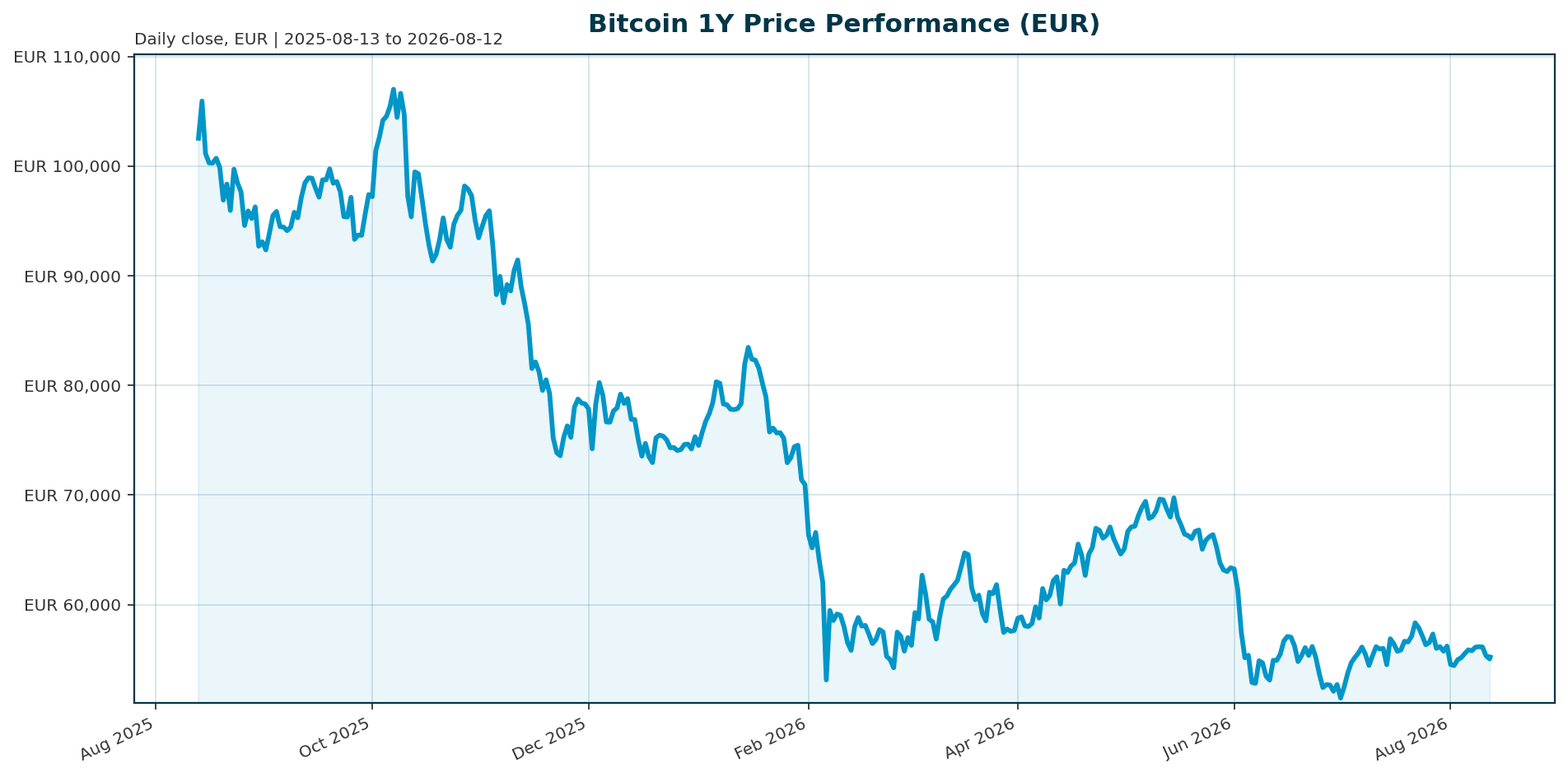 Bitcoin 1Y price chart in EUR