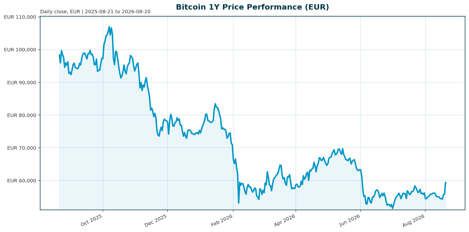 Bitcoin 1Y price chart in EUR