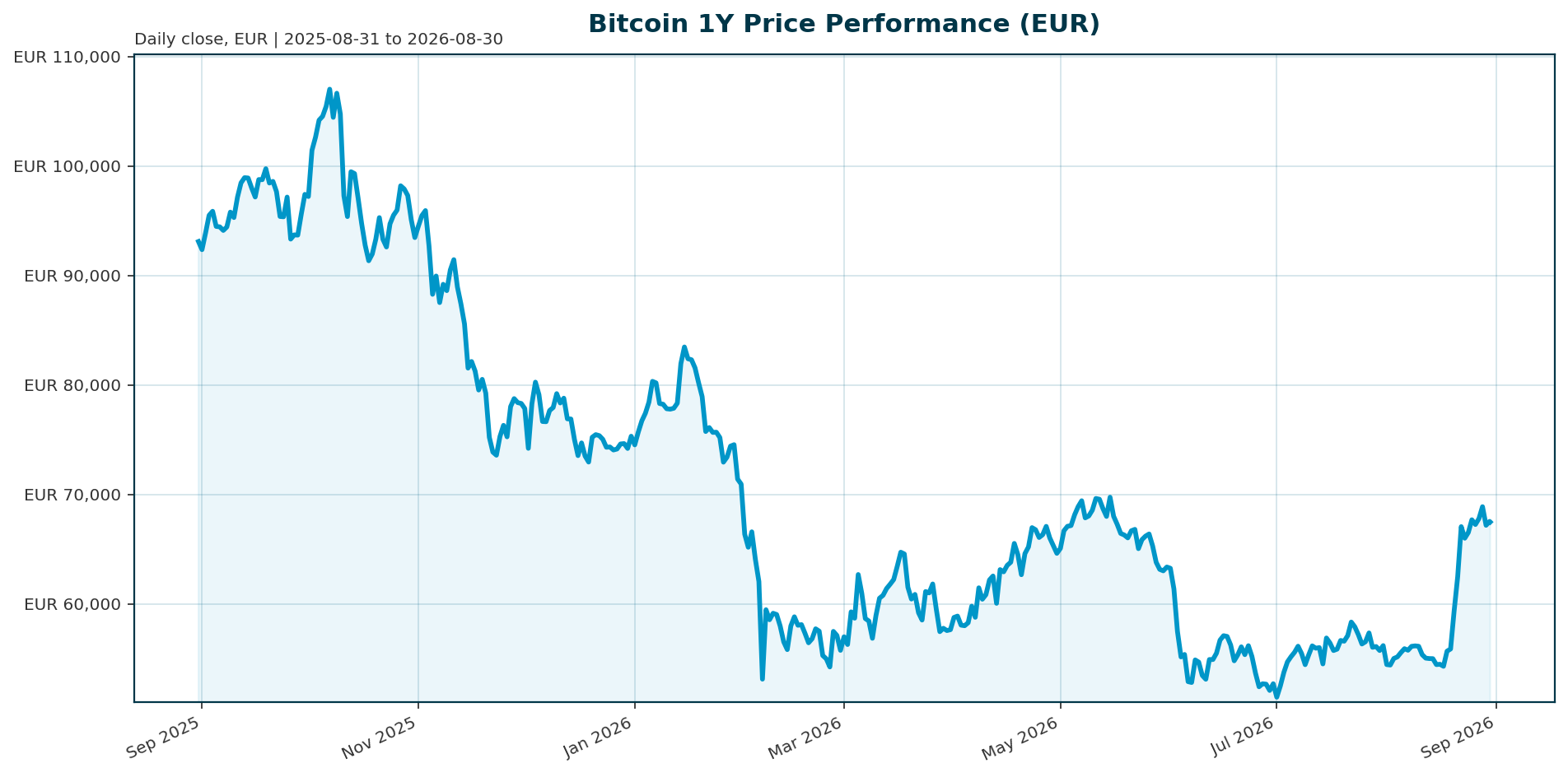 Bitcoin 1Y price chart in EUR