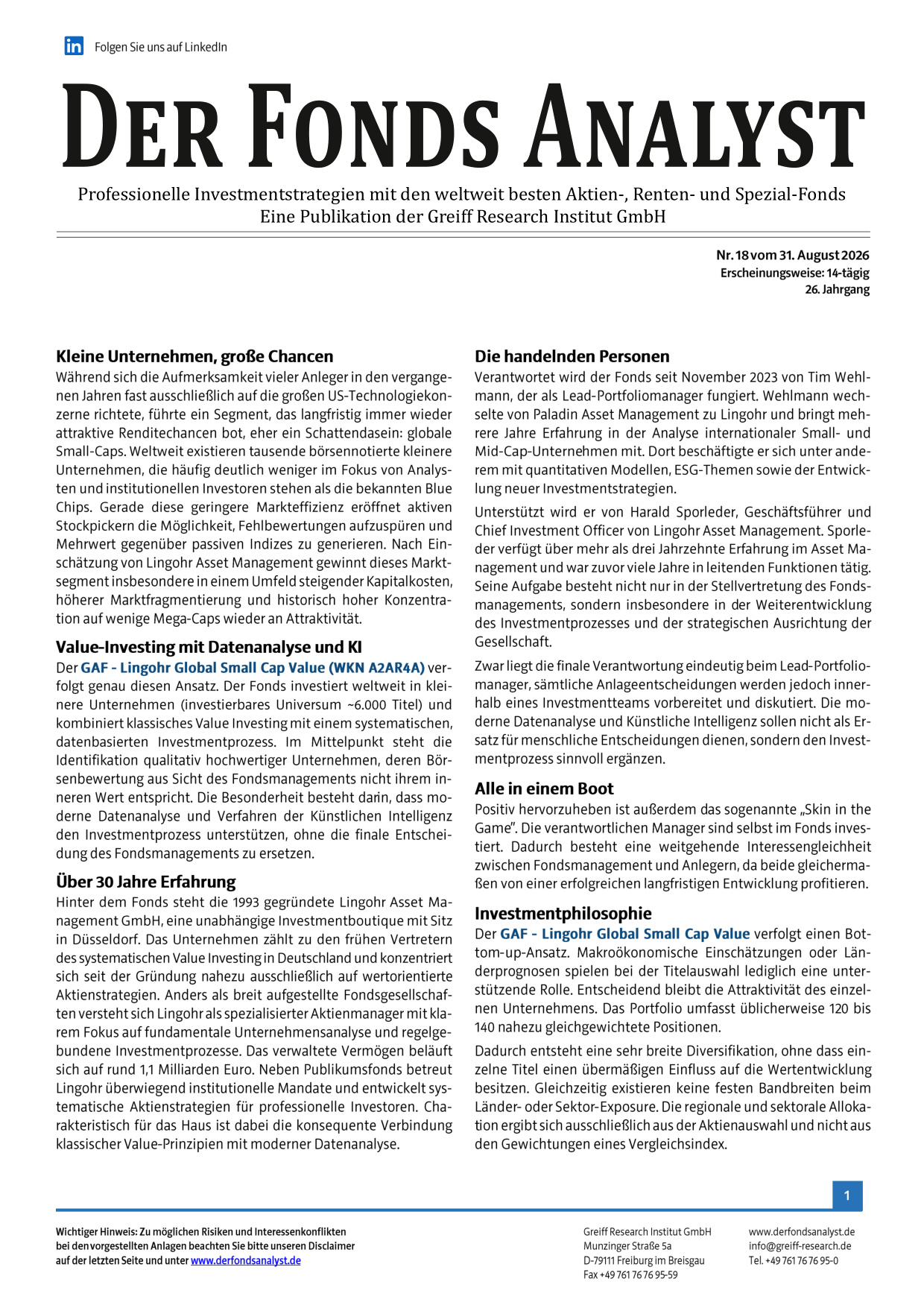 DER FONDS ANALYST: kostenloser Sonderdruck zum Download