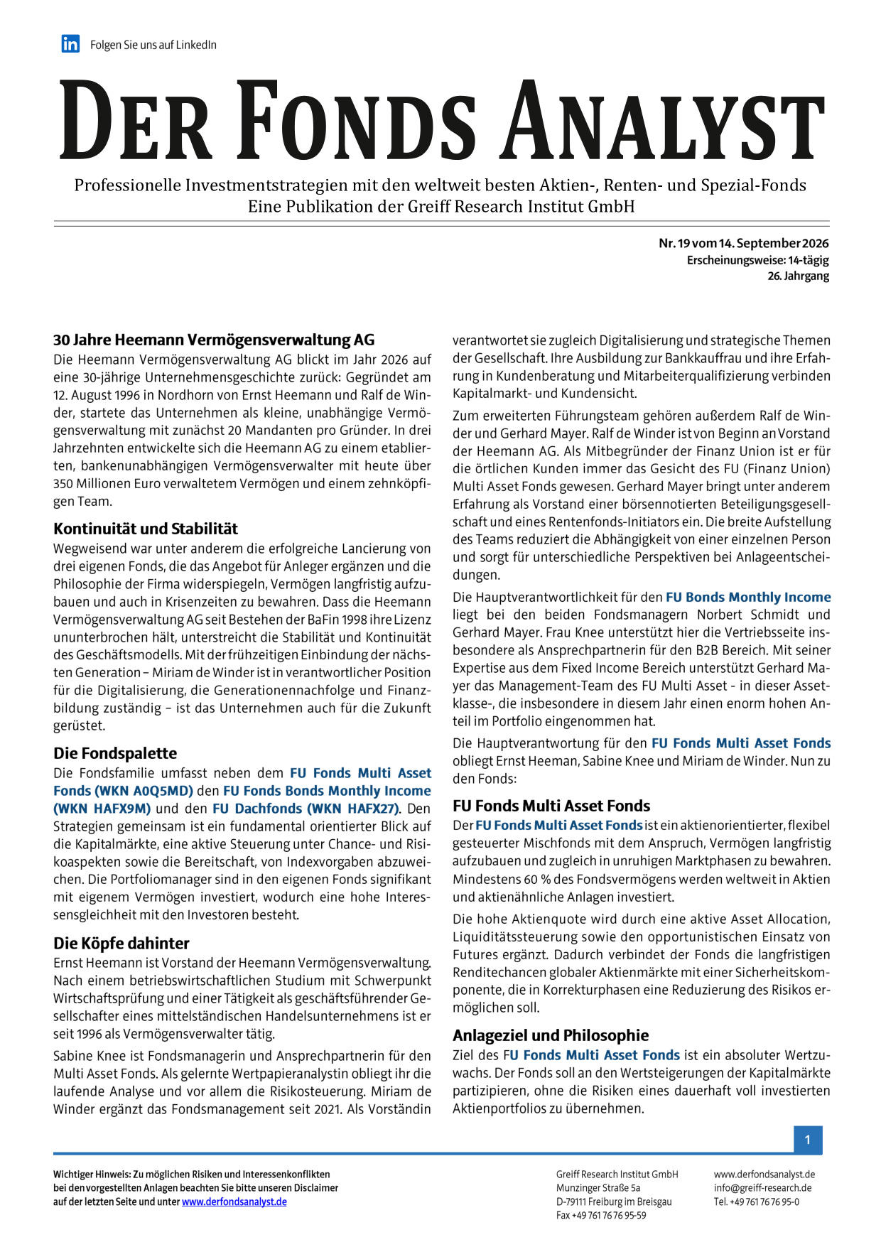 DER FONDS ANALYST: kostenloser Sonderdruck zum Download
