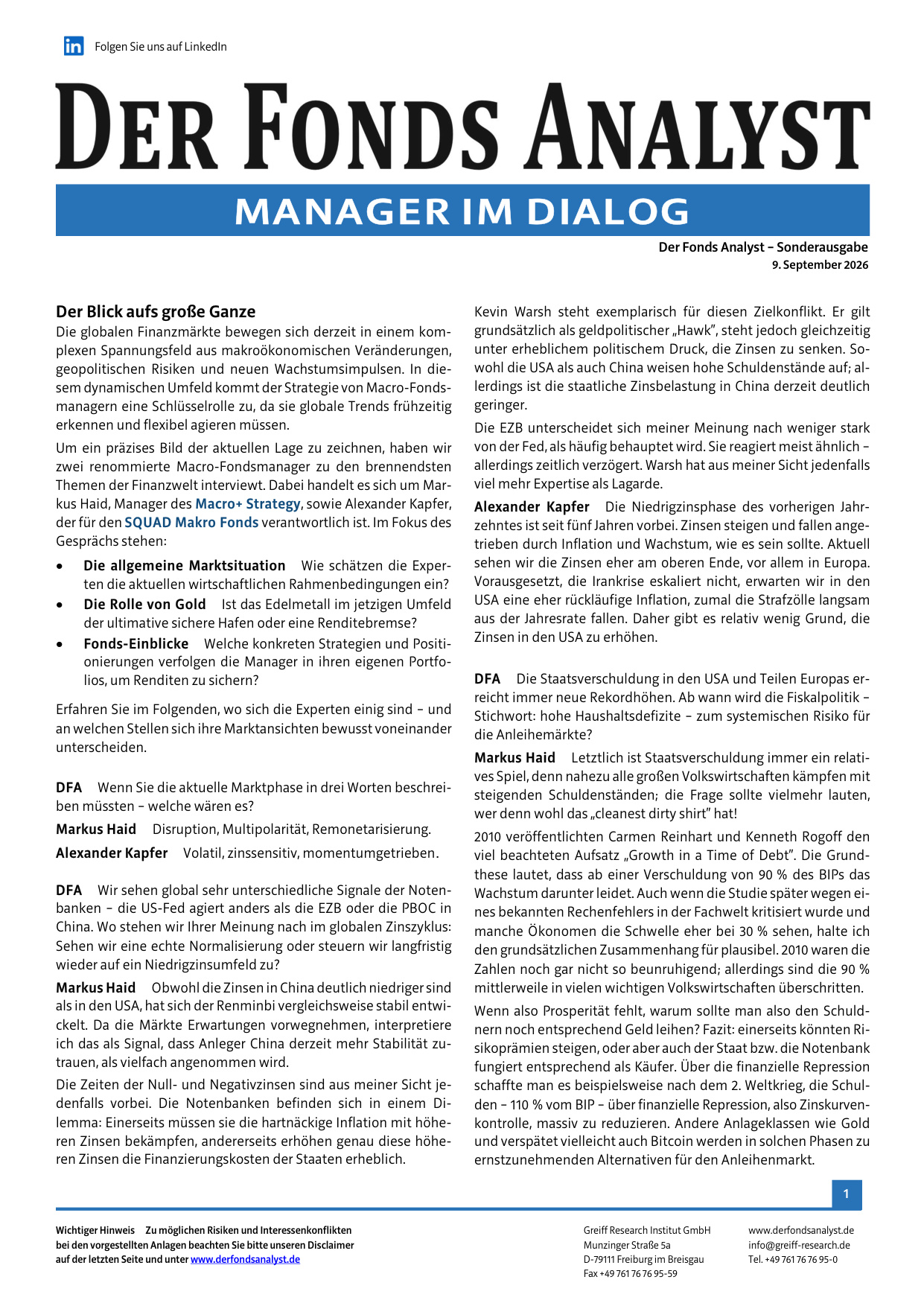 DER FONDS ANALYST: kostenloser Sonderdruck zum Download