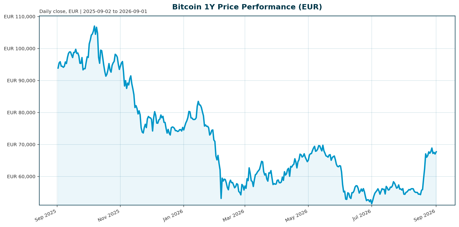 Bitcoin 1Y price chart in EUR