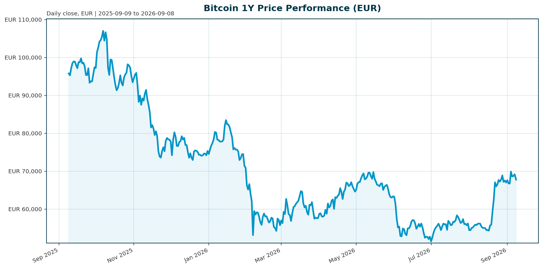 Bitcoin 1Y price chart in EUR