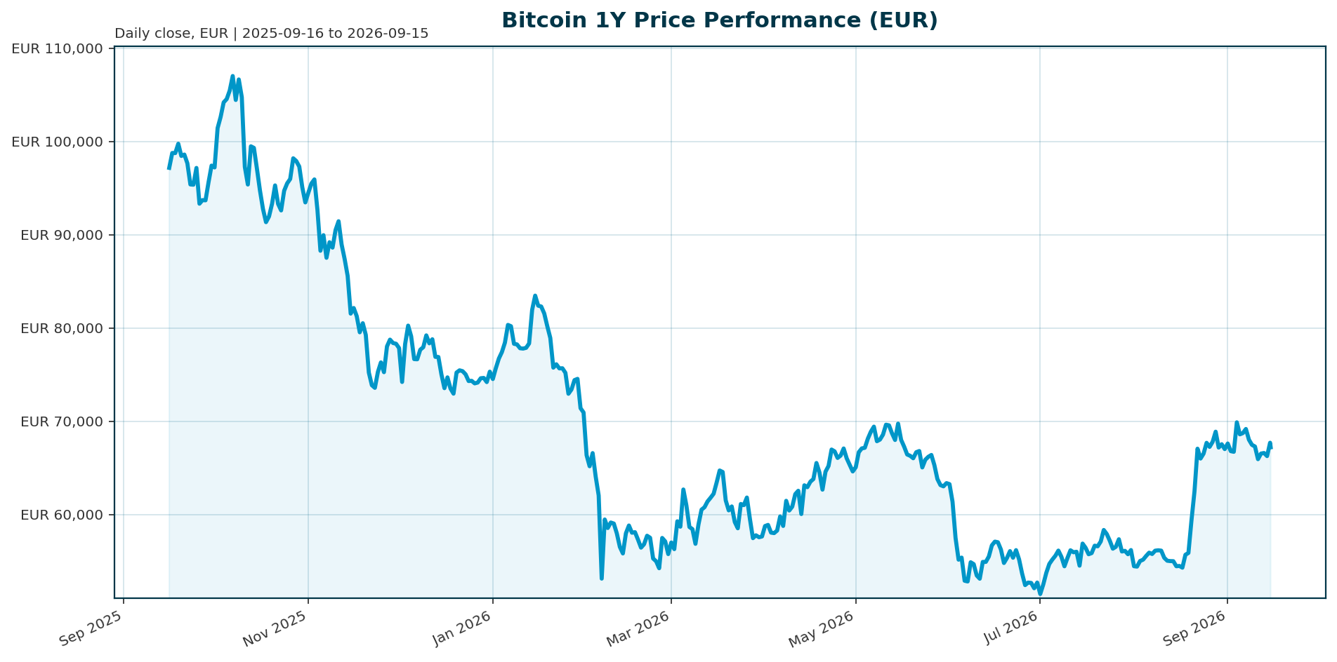Bitcoin 1Y price chart in EUR