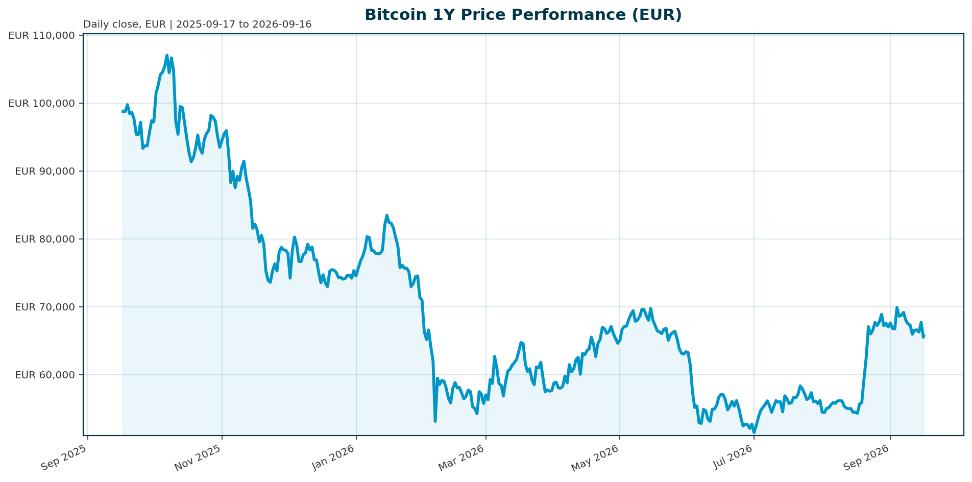 Bitcoin 1Y price chart in EUR