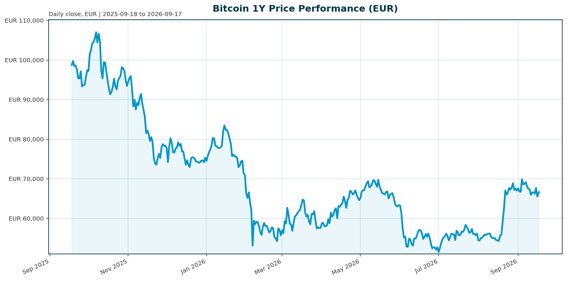 Bitcoin 1Y price chart in EUR