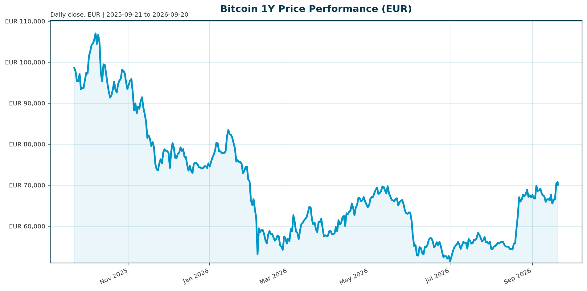 Bitcoin 1Y price chart in EUR
