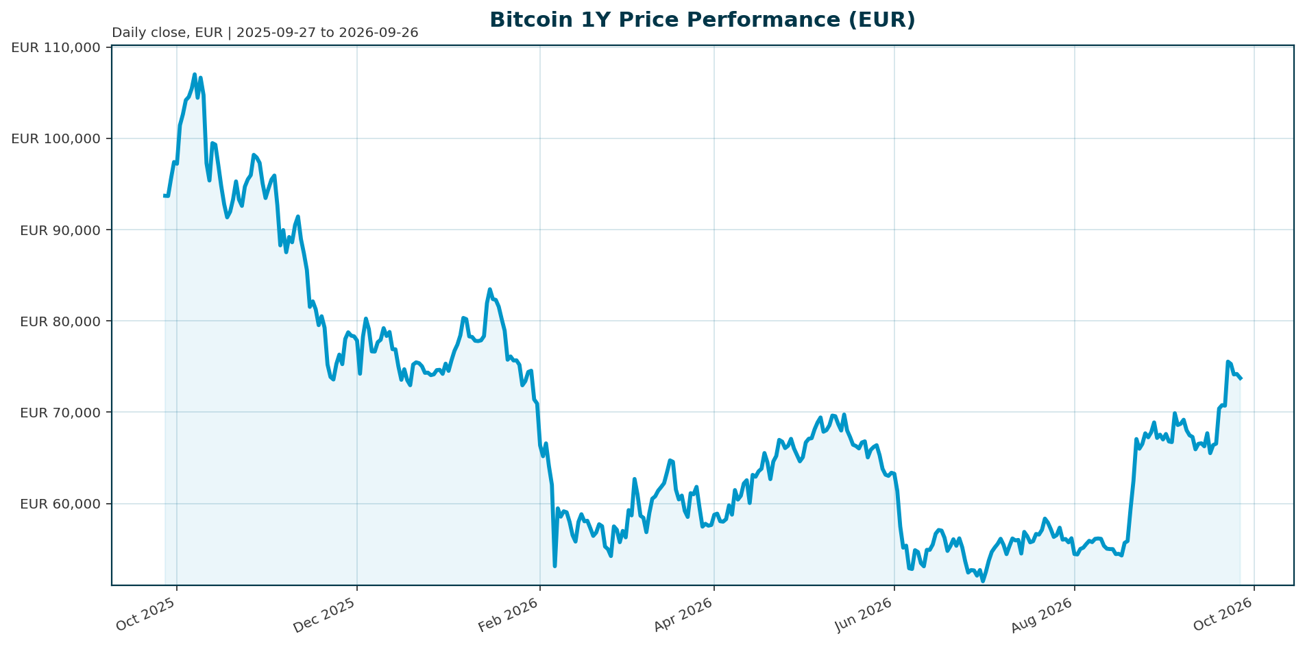 Bitcoin 1Y price chart in EUR