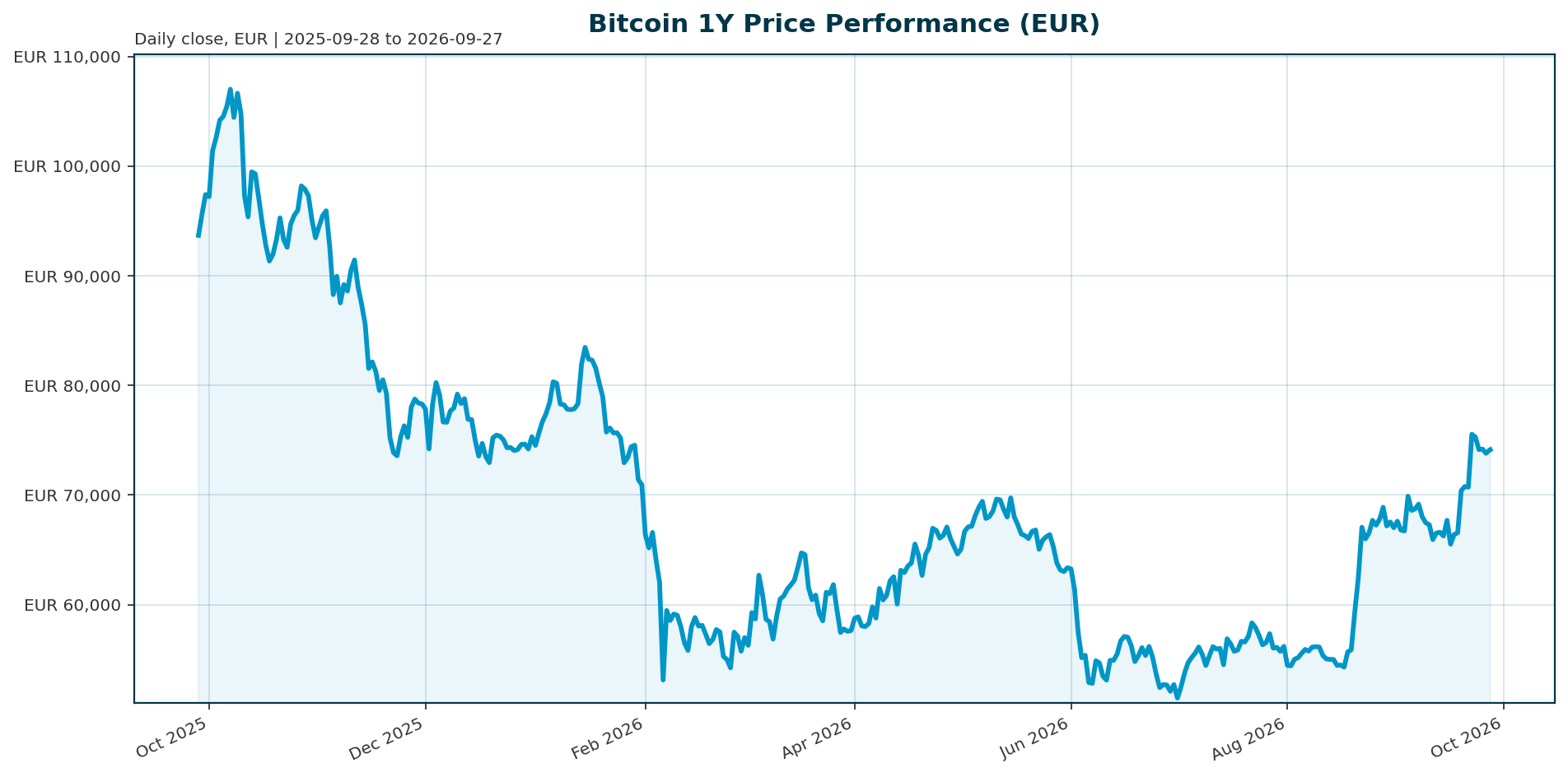 Bitcoin 1Y price chart in EUR