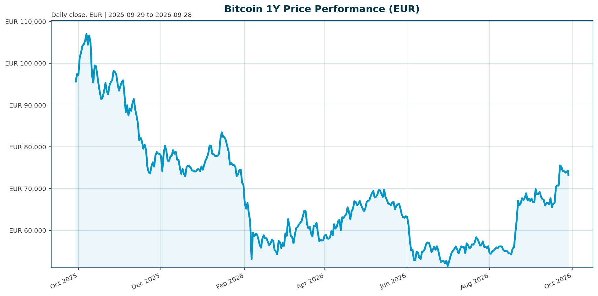 Bitcoin 1Y price chart in EUR