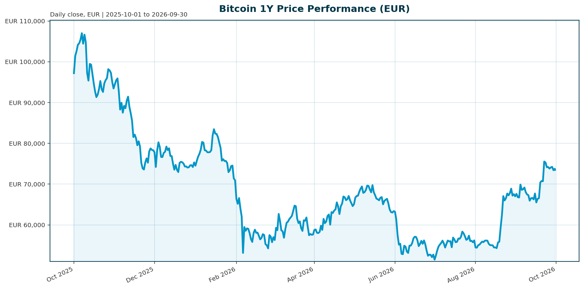 Bitcoin 1Y price chart in EUR