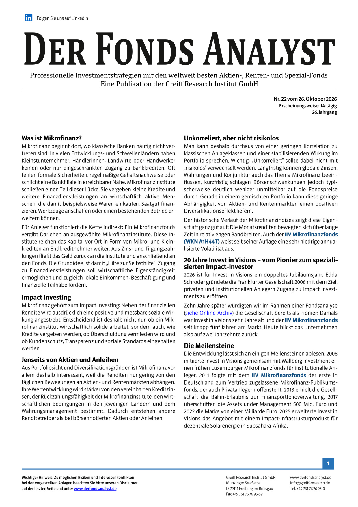 DER FONDS ANALYST: kostenloser Sonderdruck zum Download