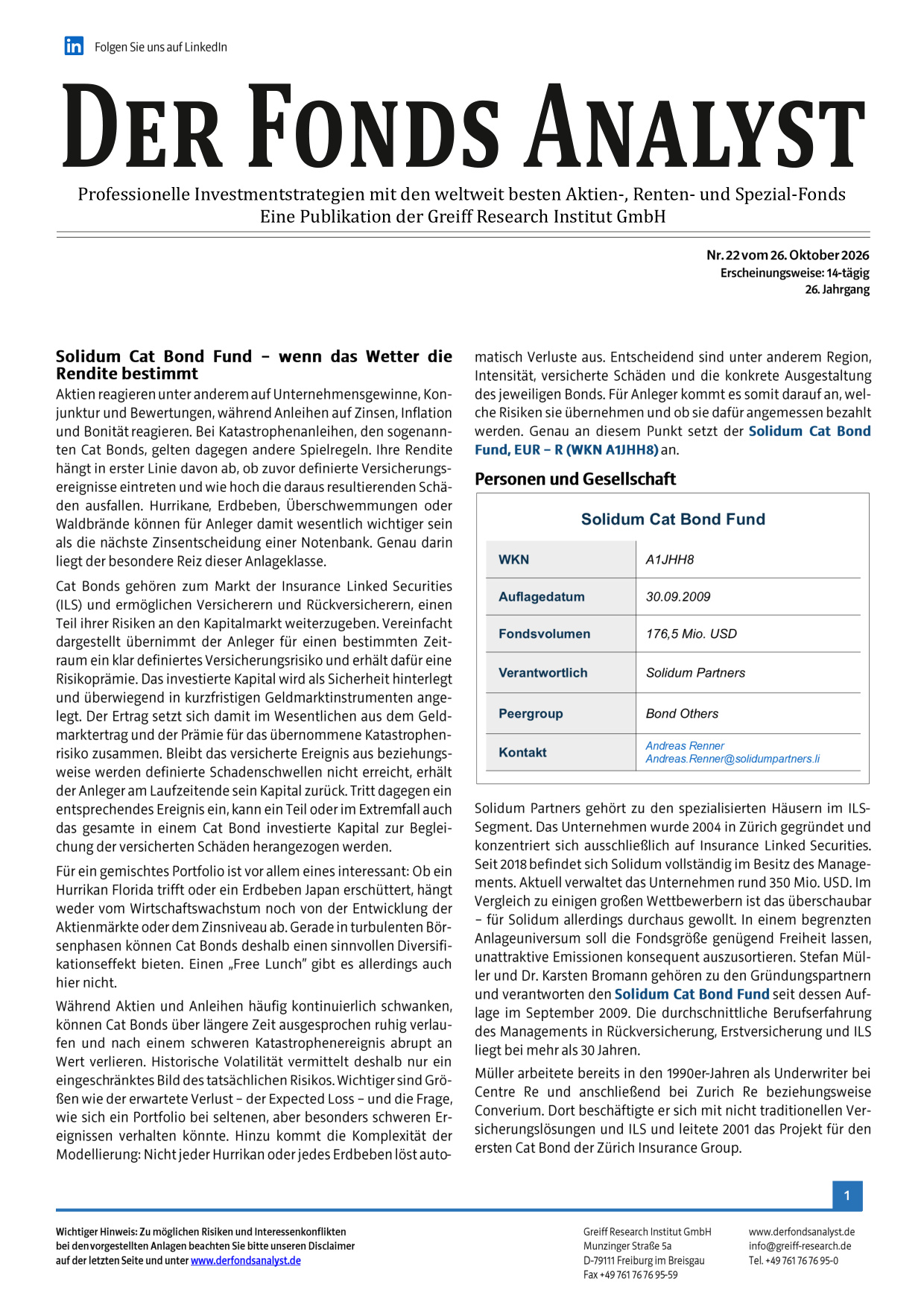 DER FONDS ANALYST: kostenloser Sonderdruck zum Download