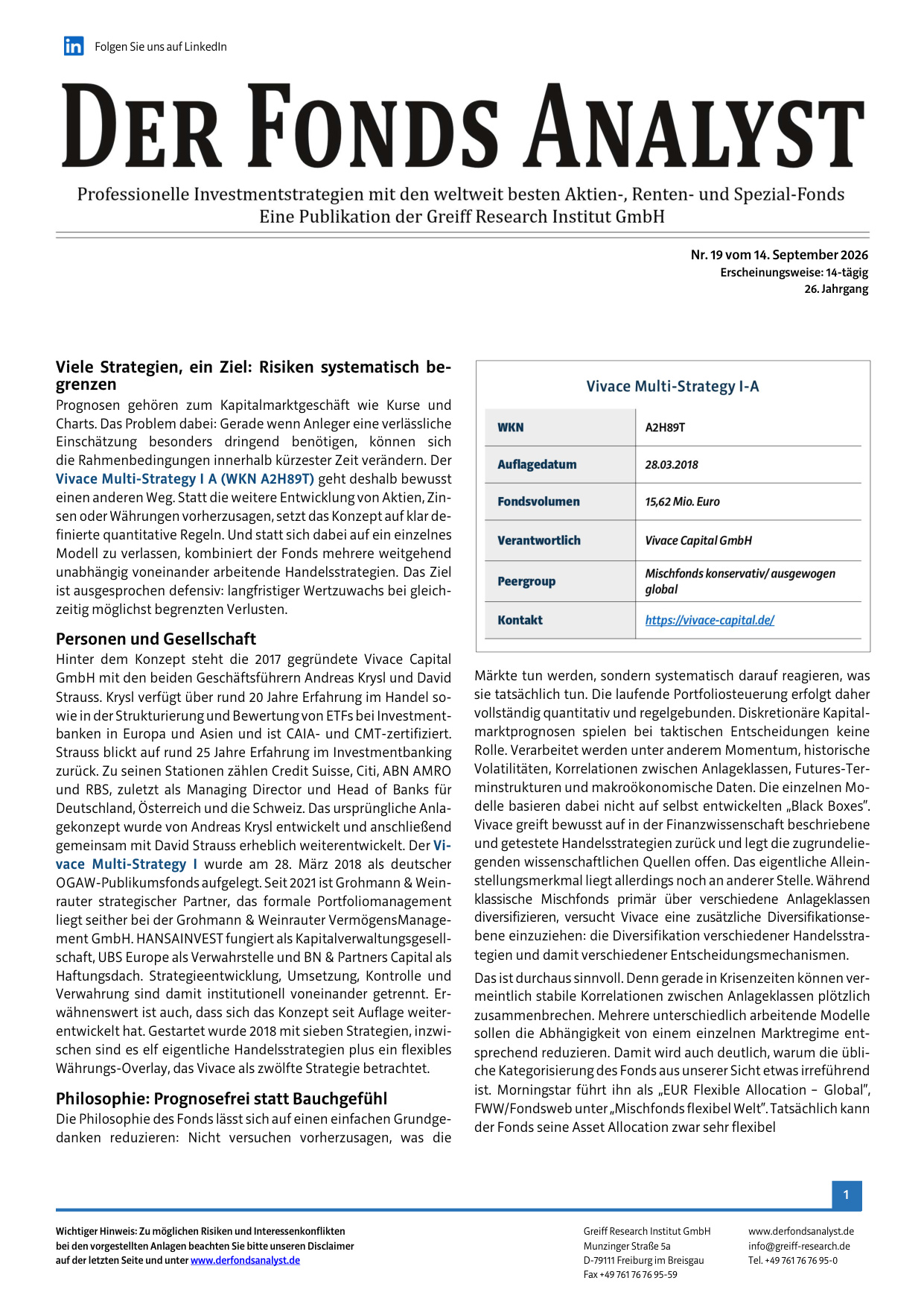 DER FONDS ANALYST: kostenloser Sonderdruck zum Download