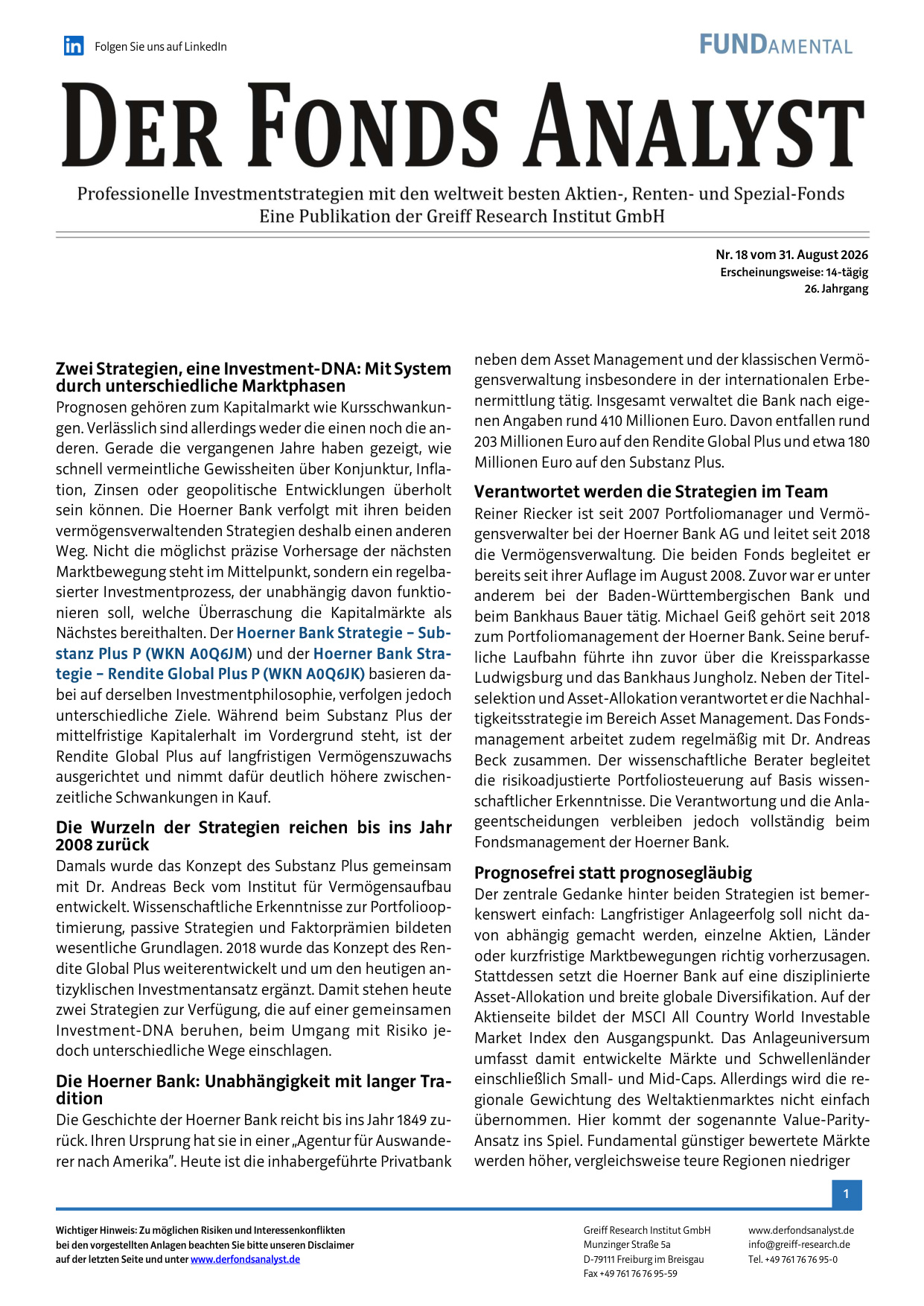 DER FONDS ANALYST: kostenloser Sonderdruck zum Download
