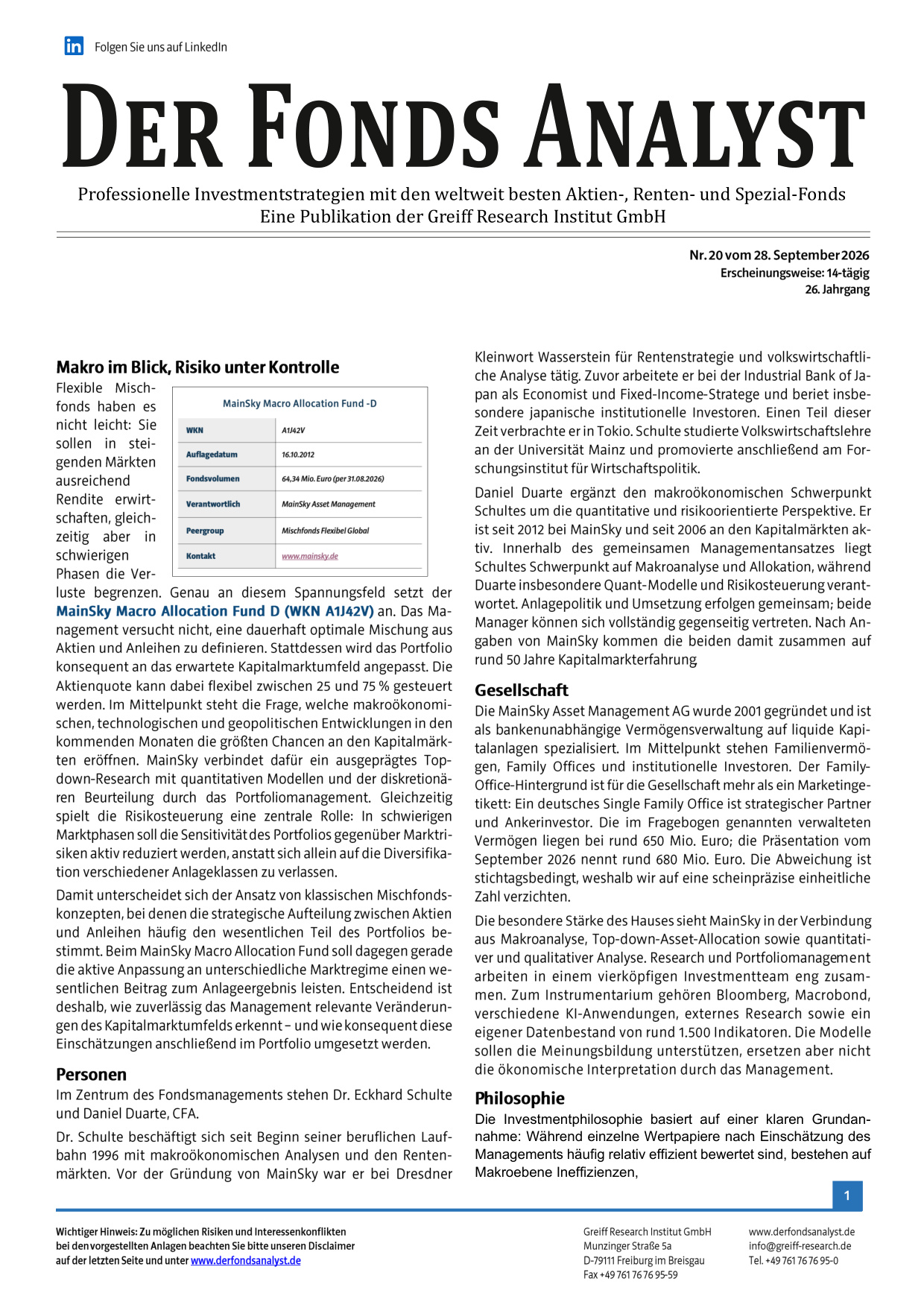 DER FONDS ANALYST: kostenloser Sonderdruck zum Download