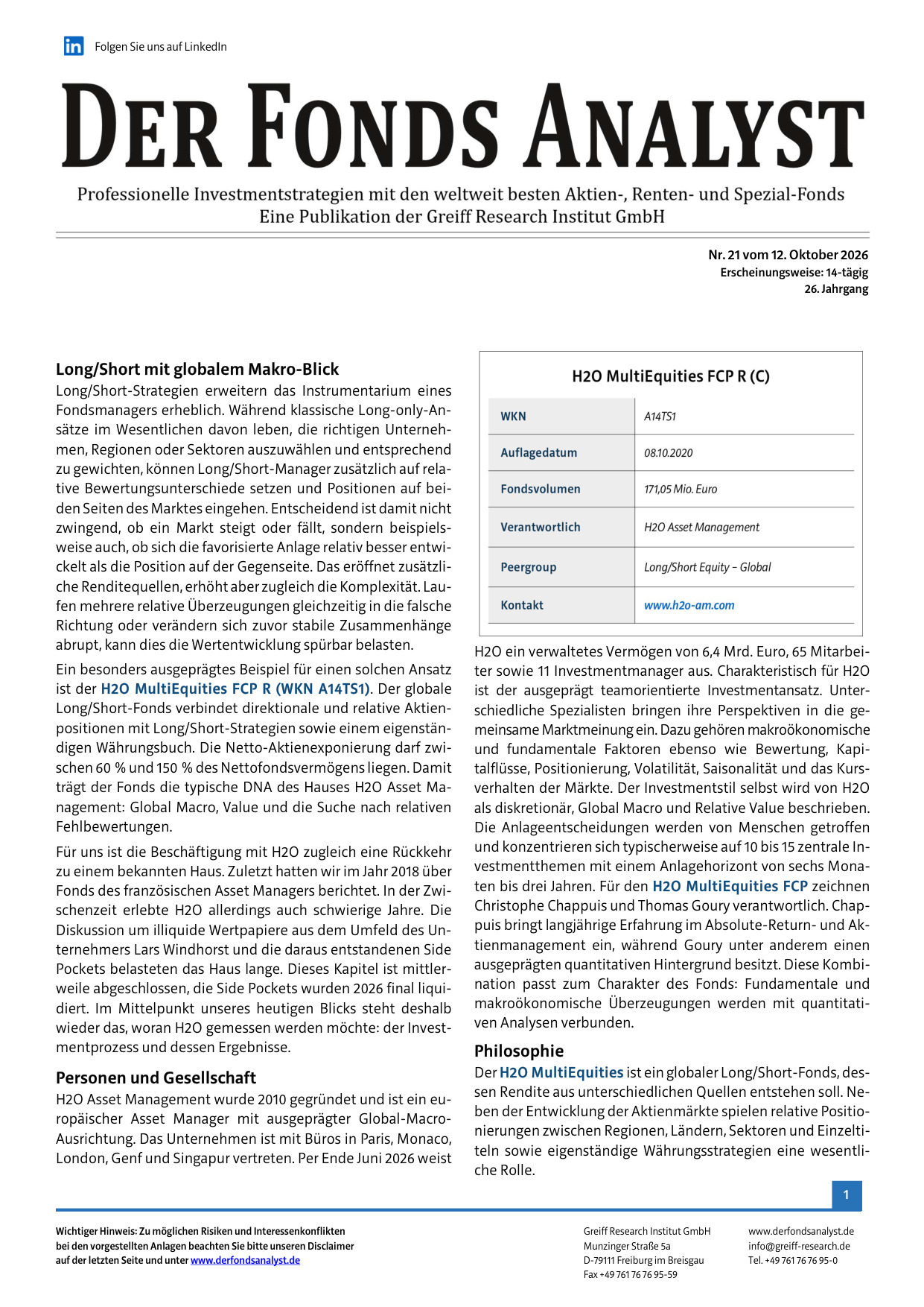 DER FONDS ANALYST: kostenloser Sonderdruck zum Download