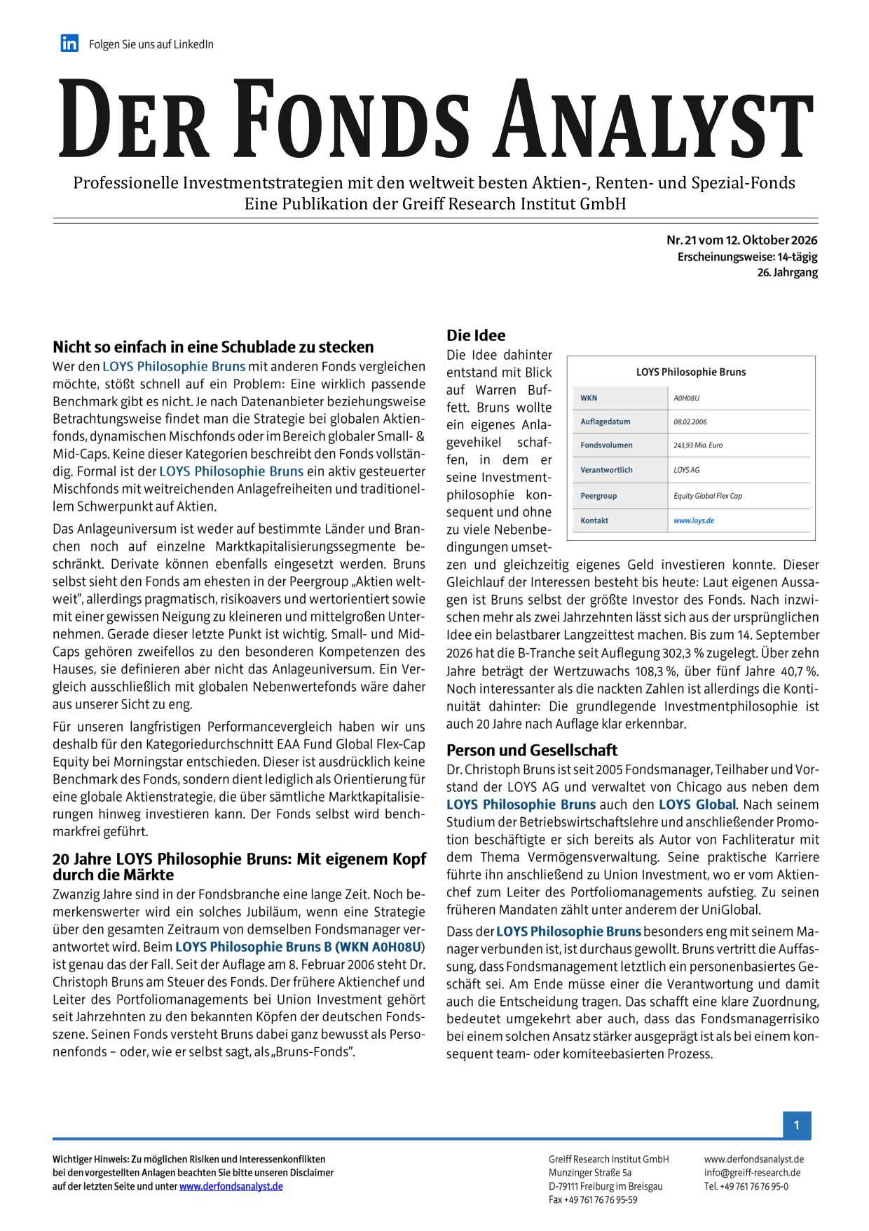 DER FONDS ANALYST: kostenloser Sonderdruck zum Download