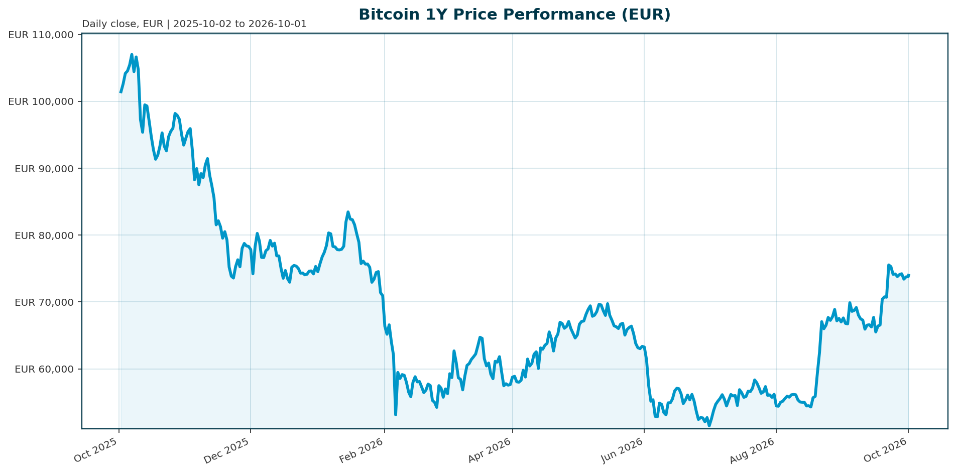 Bitcoin 1Y price chart in EUR