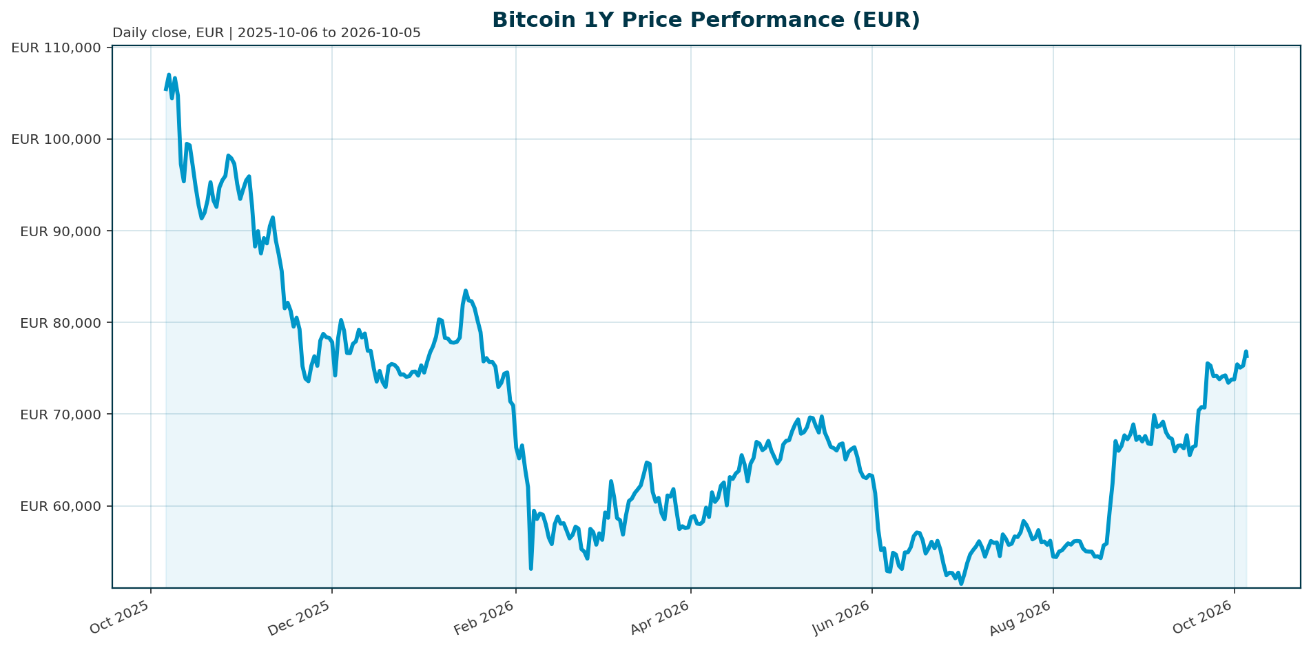 Bitcoin 1Y price chart in EUR