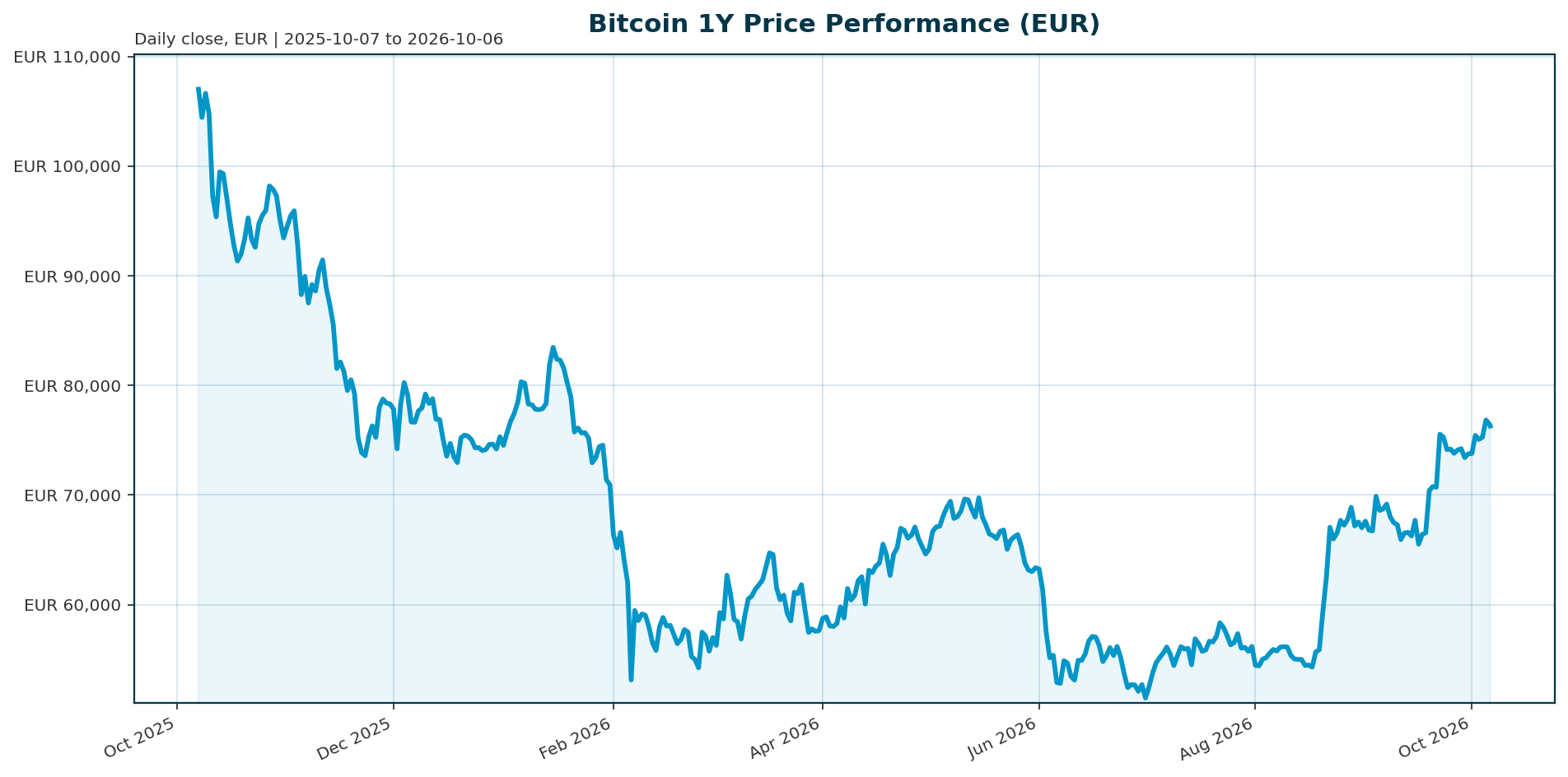 Bitcoin 1Y price chart in EUR