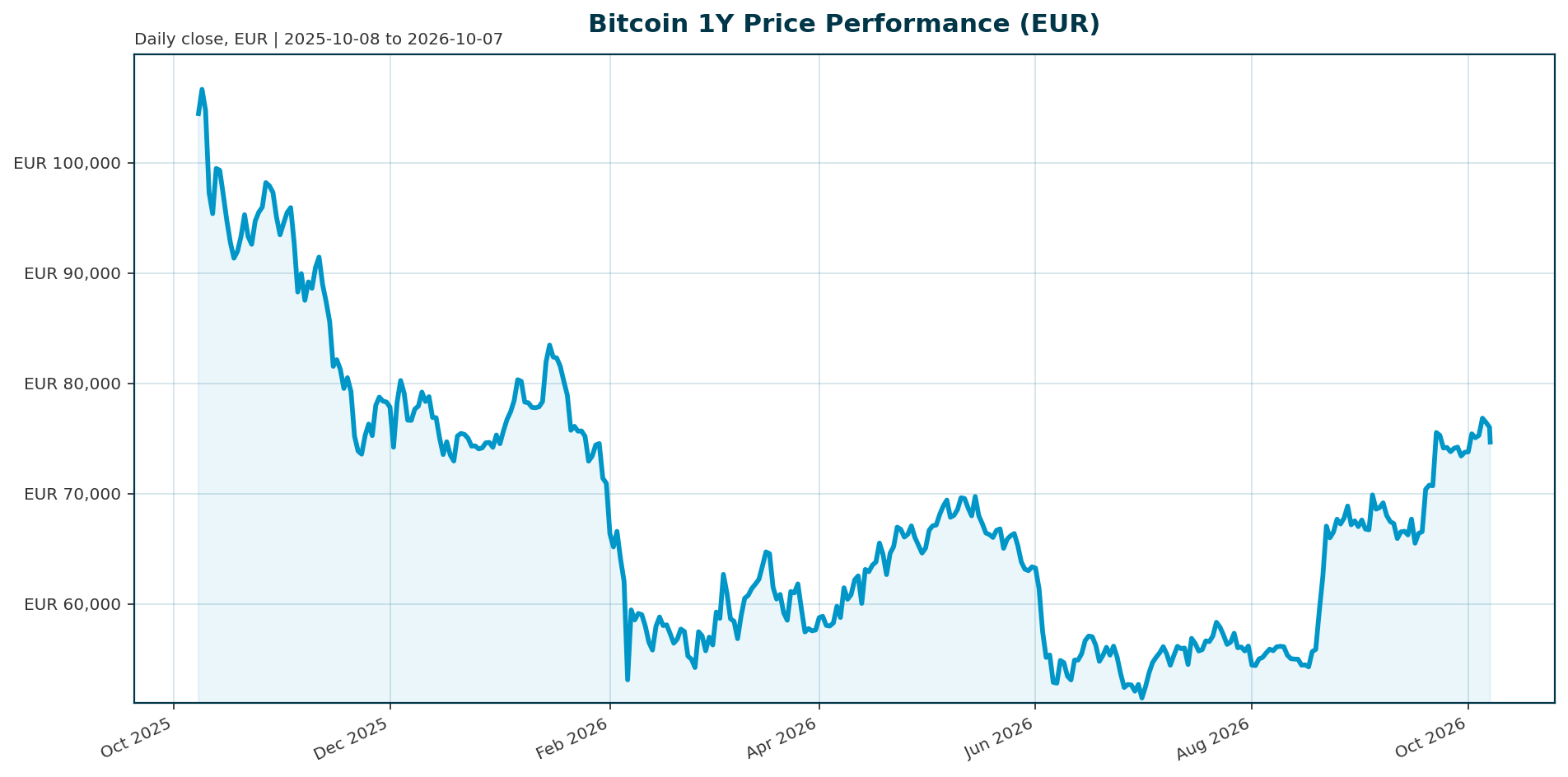 Bitcoin 1Y price chart in EUR