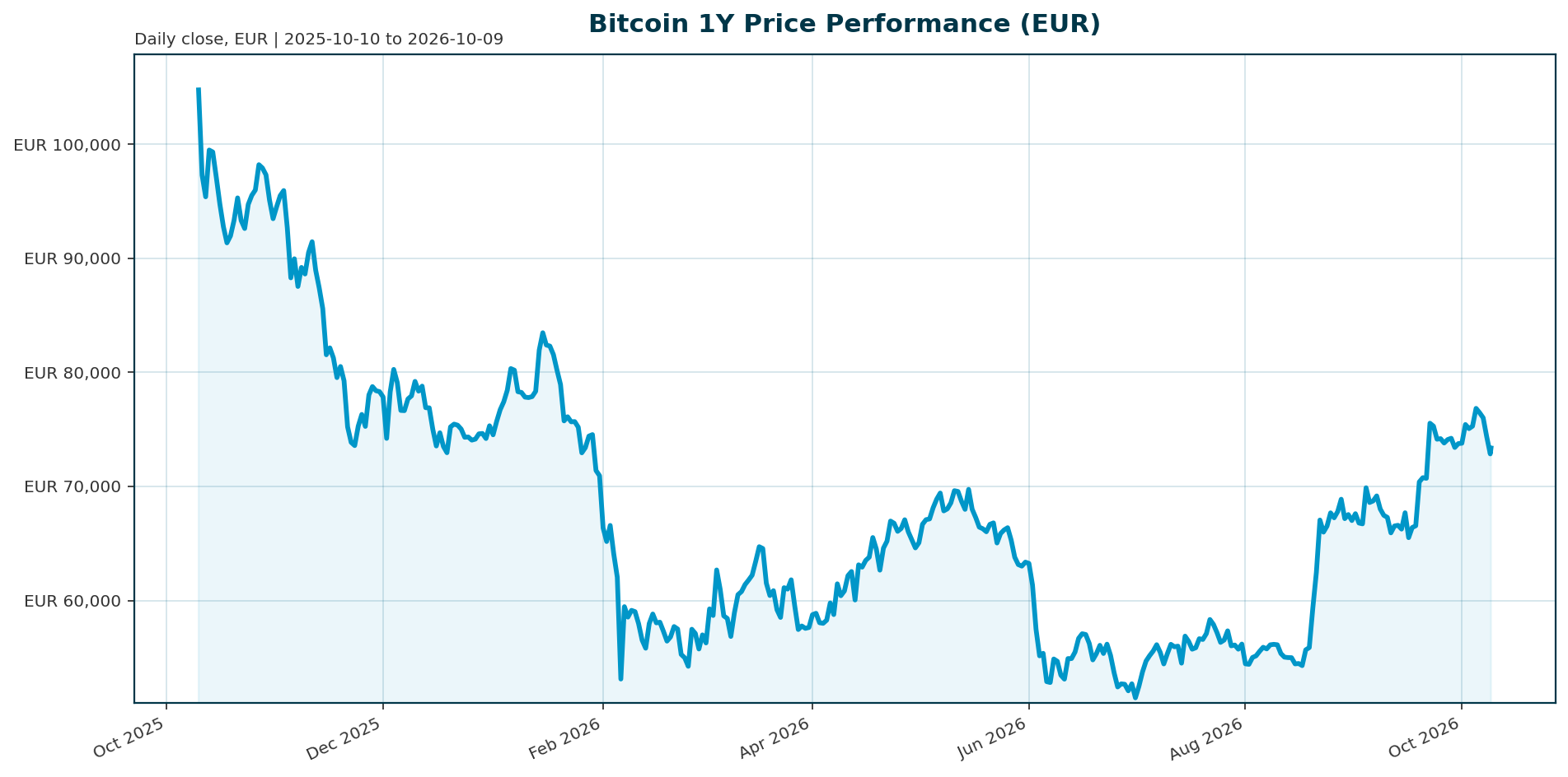 Bitcoin 1Y price chart in EUR