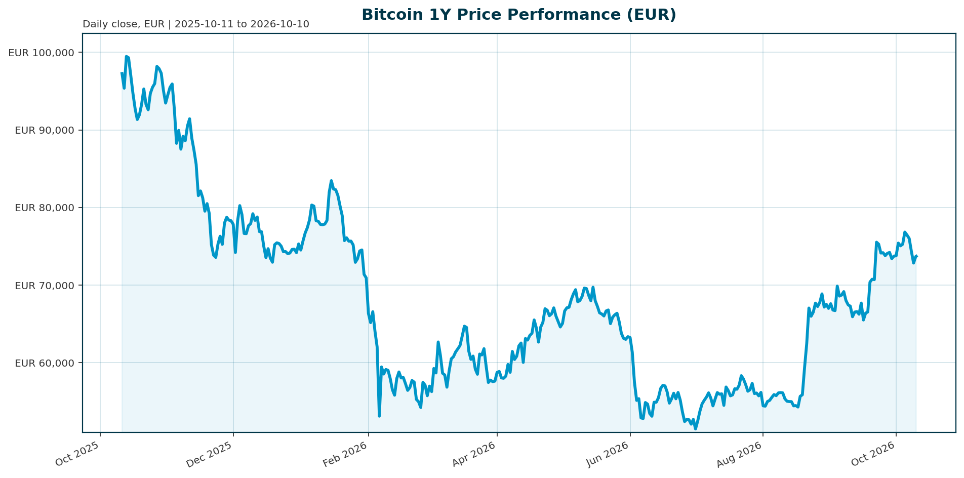 Bitcoin 1Y price chart in EUR
