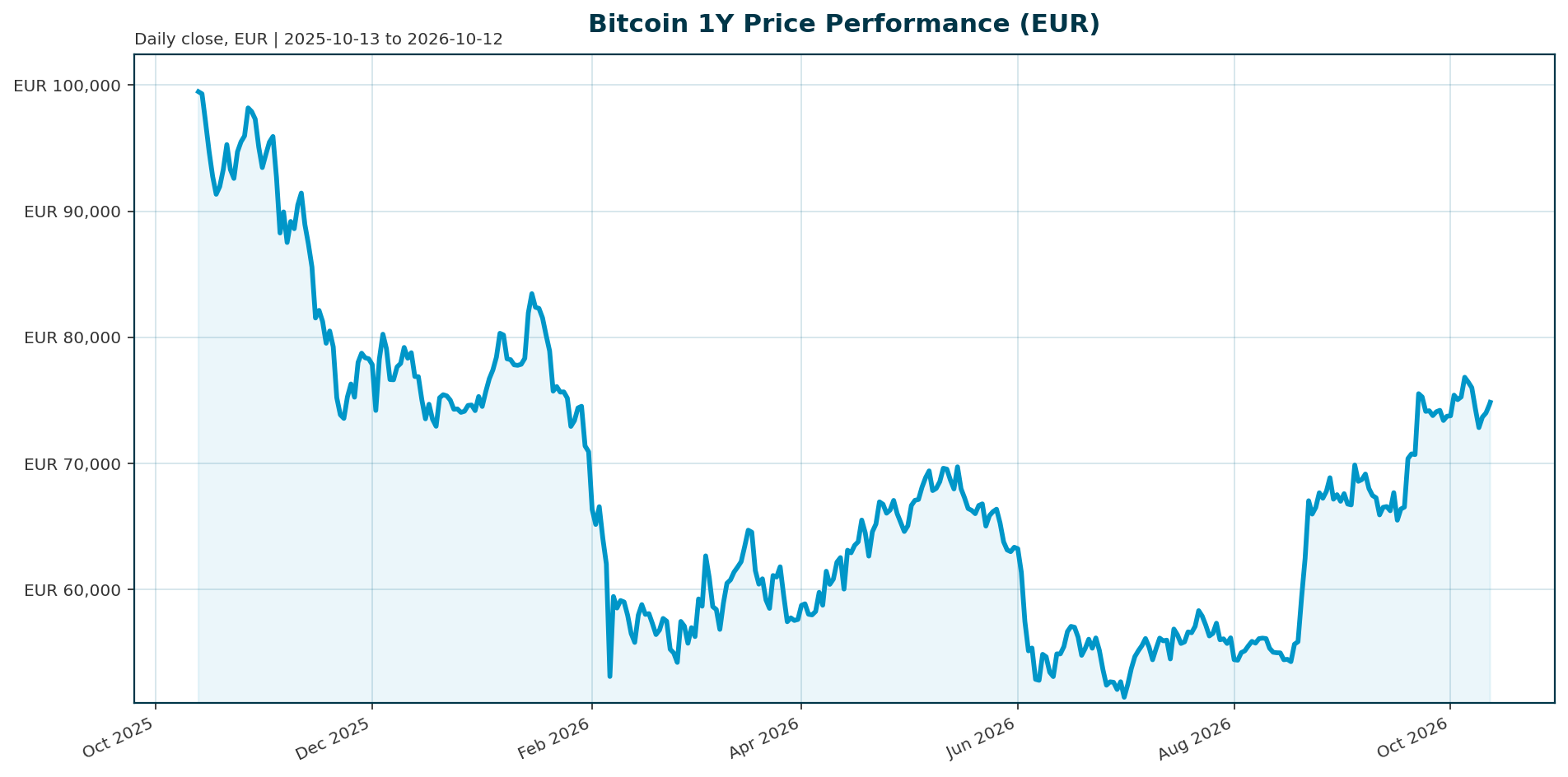 Bitcoin 1Y price chart in EUR