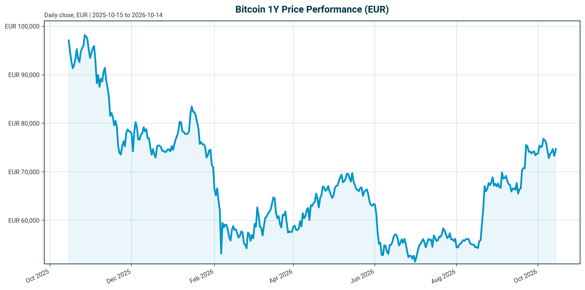Bitcoin 1Y price chart in EUR