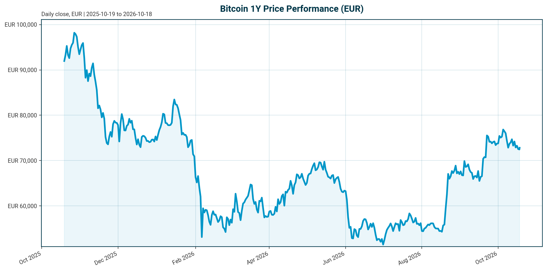 Bitcoin 1Y price chart in EUR