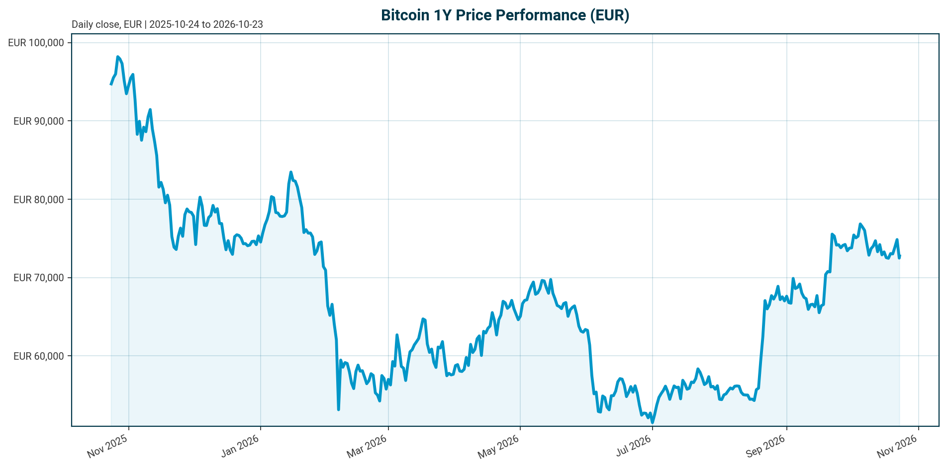 Bitcoin 1Y price chart in EUR